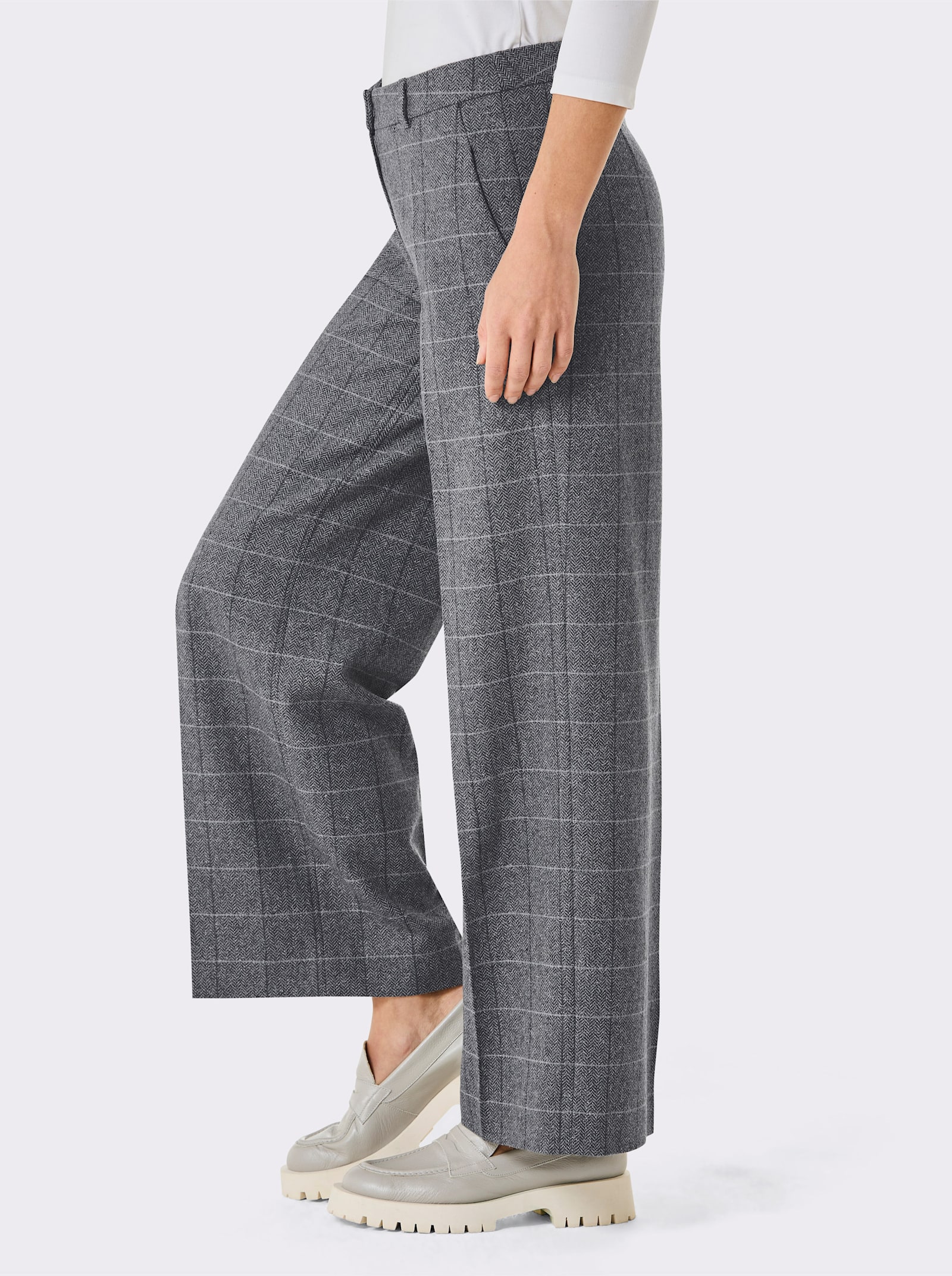 CREATION L PREMIUM Wollhose in Melange-Optik - graphit-kariert