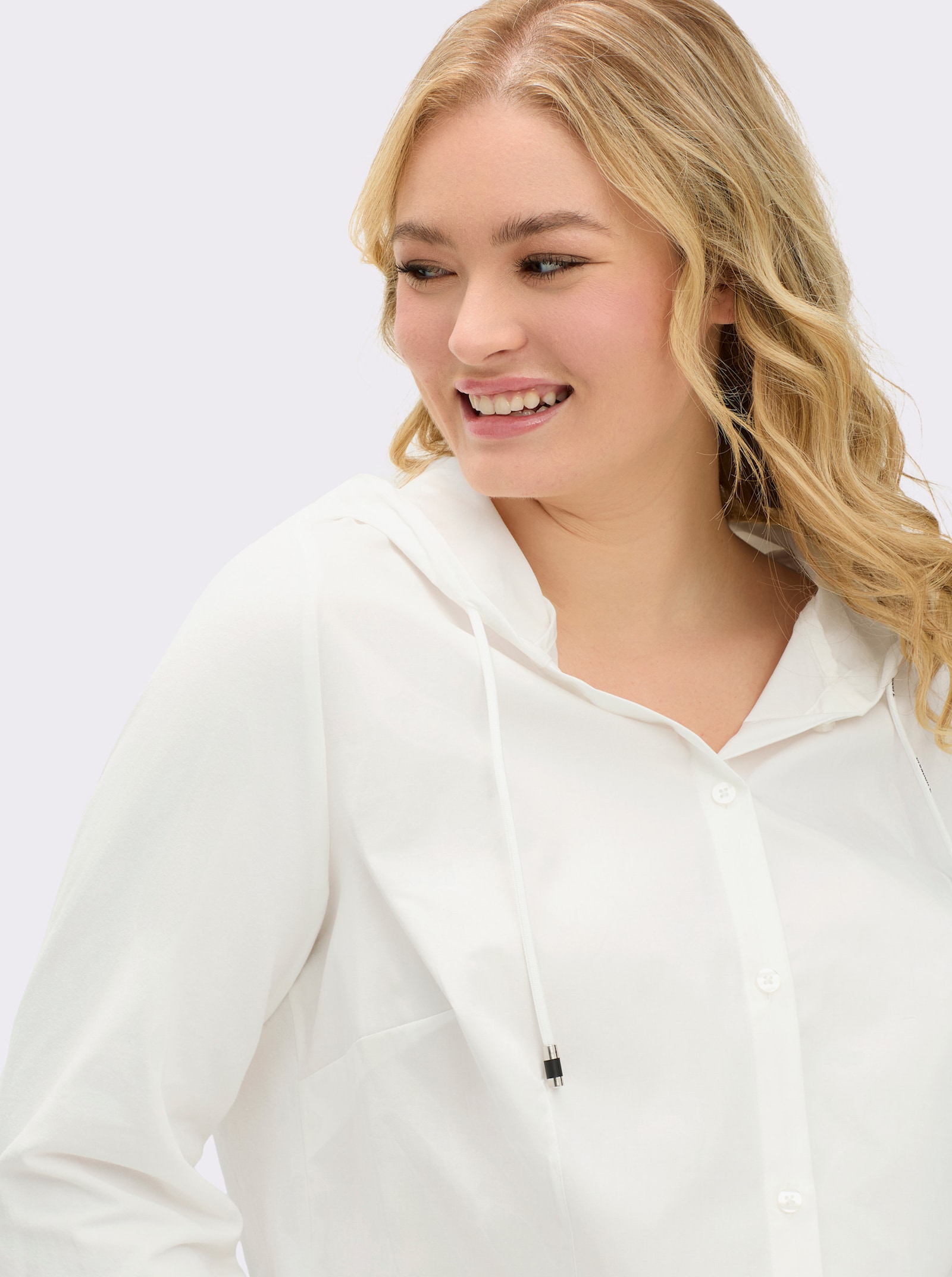 Langarmbluse mit Kapuze - ecru