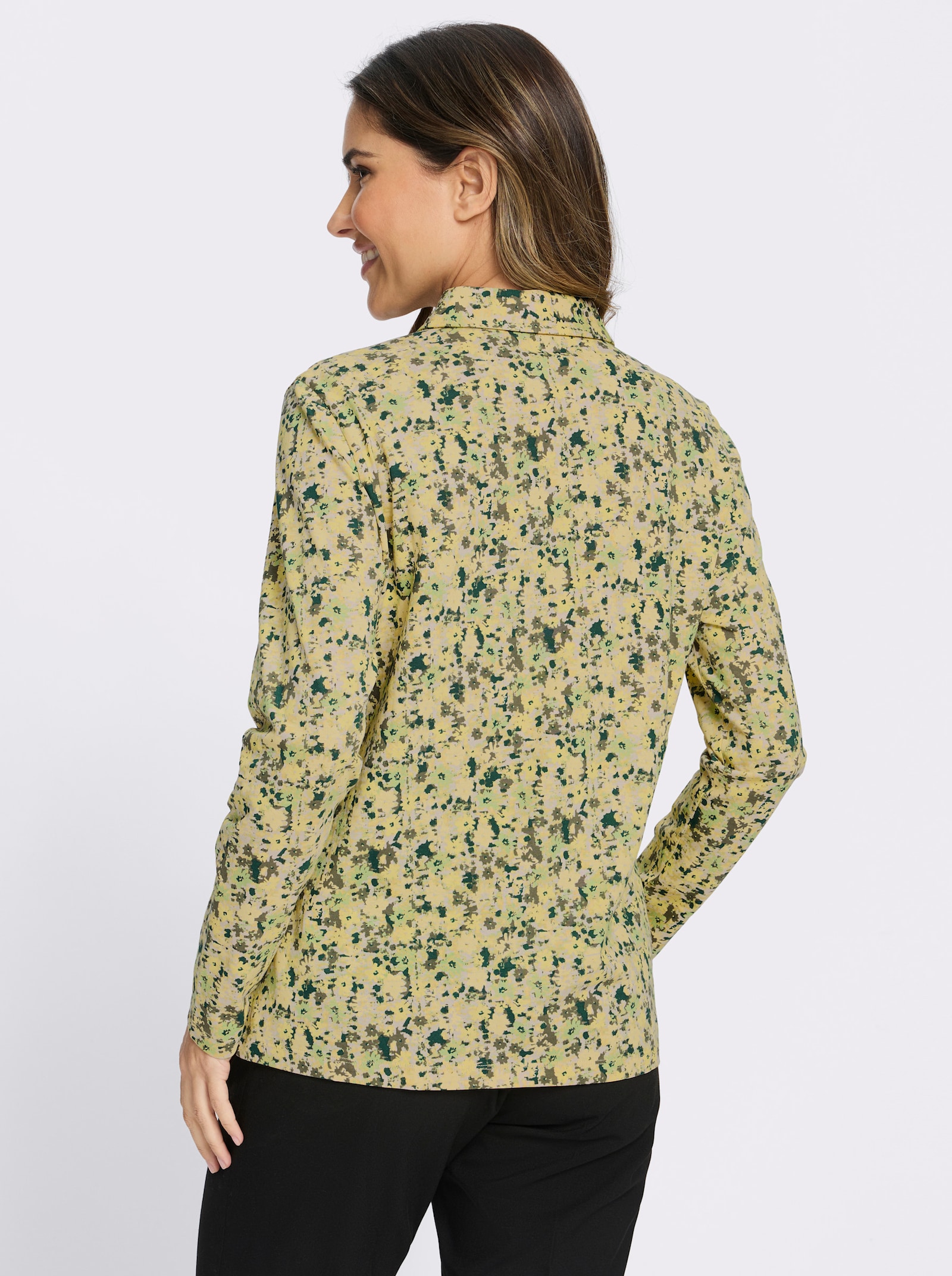 Poloshirt mit kurzer Knopfleiste, geblümt - elfenbein-zitrone-bedruckt