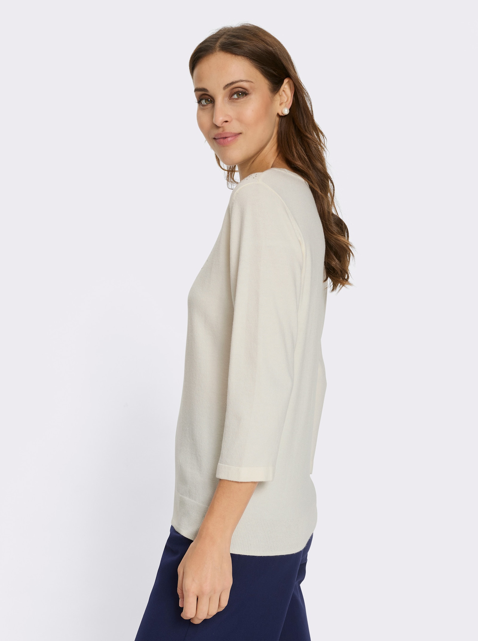 Feinstrickpullover mit Mesheinsatz - champagner