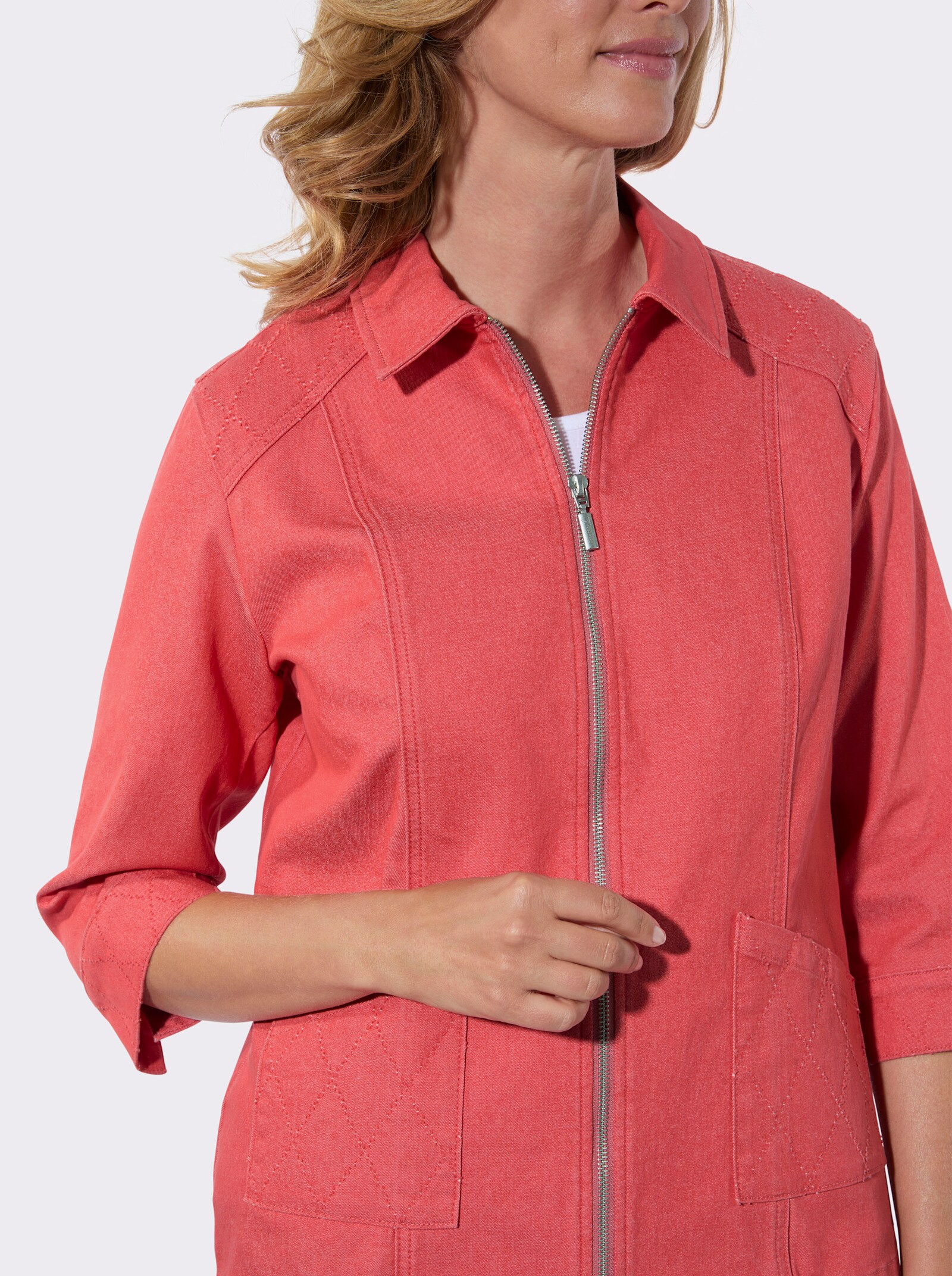 Jeansjacke aus Baumwoll-Stretch - koralle