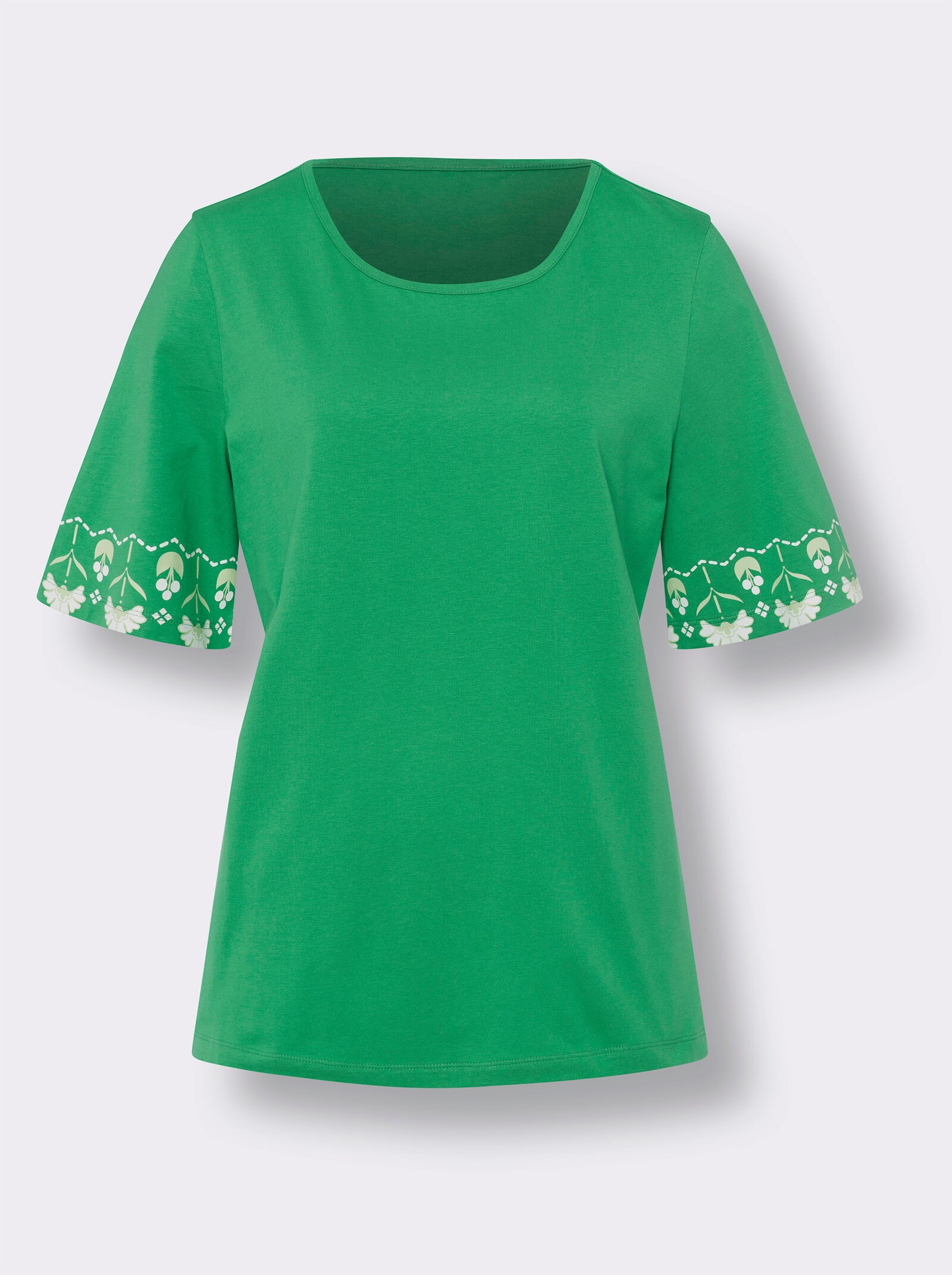 Kurzarmshirt mit Bordüren-Druck - grasgrün-weiß