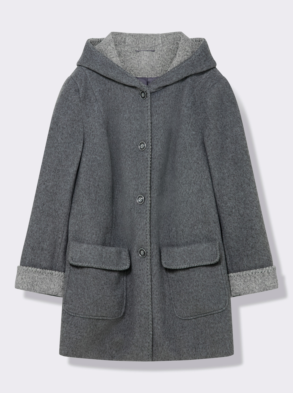 Kapuzenjacke in Woll-Optik - dunkelgrau-meliert