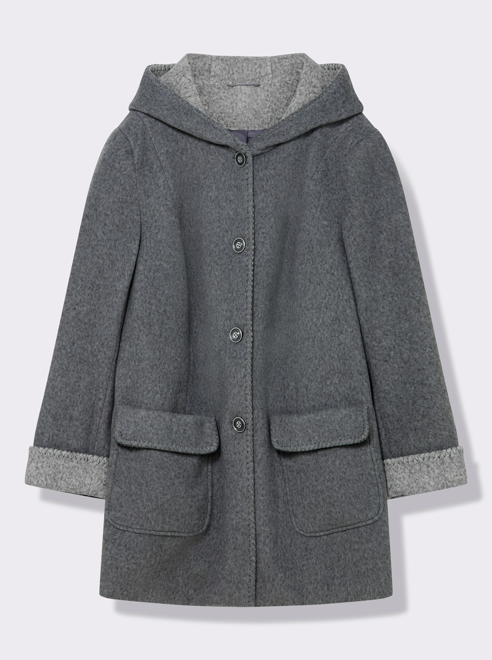 Kapuzenjacke in Woll-Optik - dunkelgrau-meliert