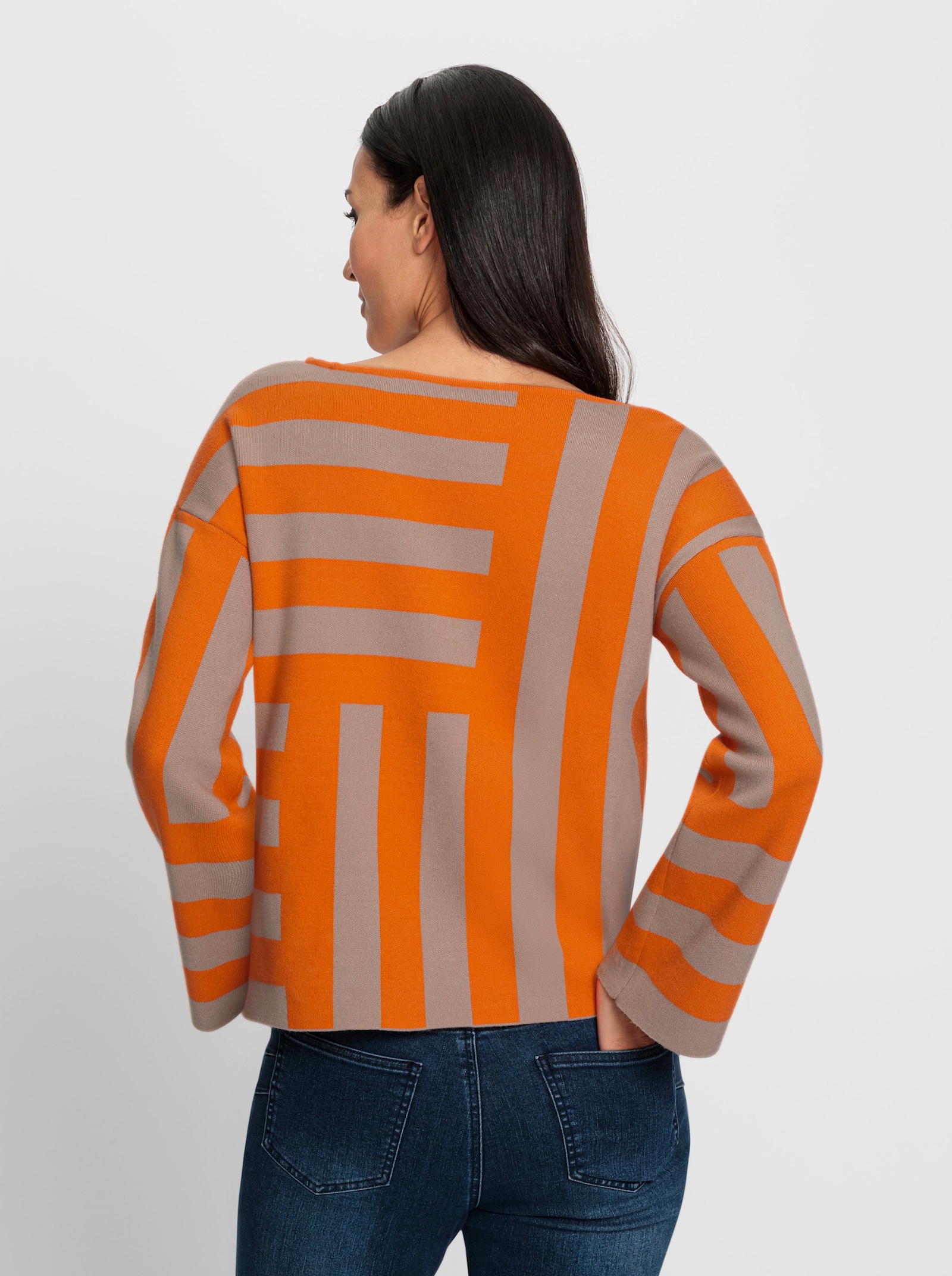 heine Jacquard-Pullover mit Blockstreifen-Muster - beige-orange-gemustert