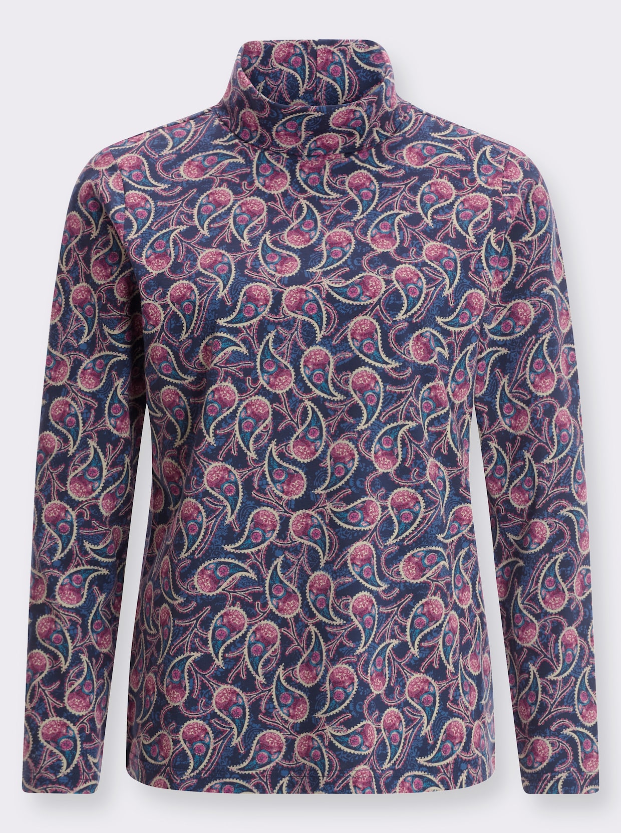 Shirt met opstaande kraag - donkerblauw/bordeaux bedrukt