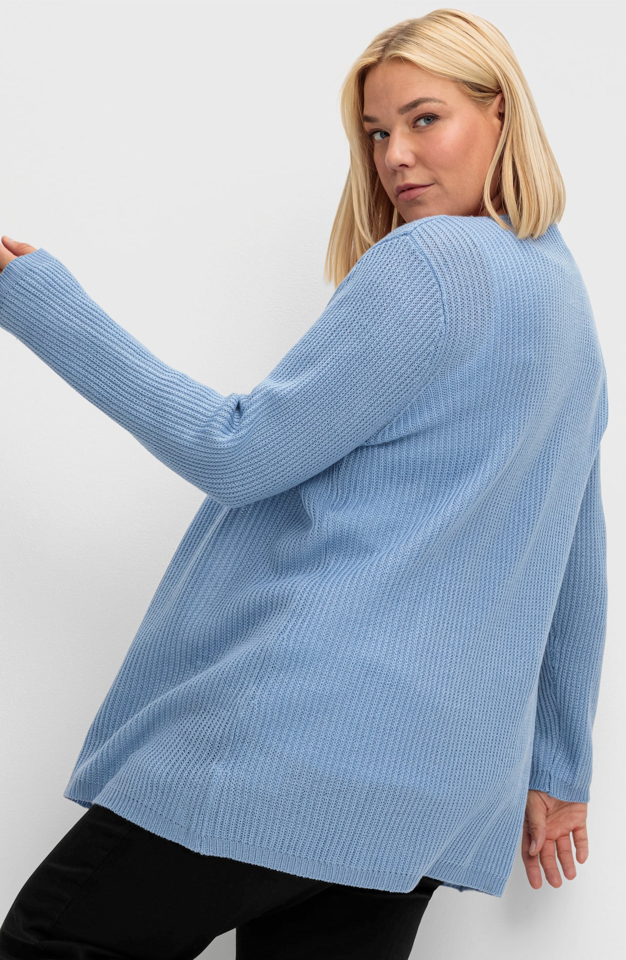 Strickjacke mit gerippten Abschlüssen - bleu