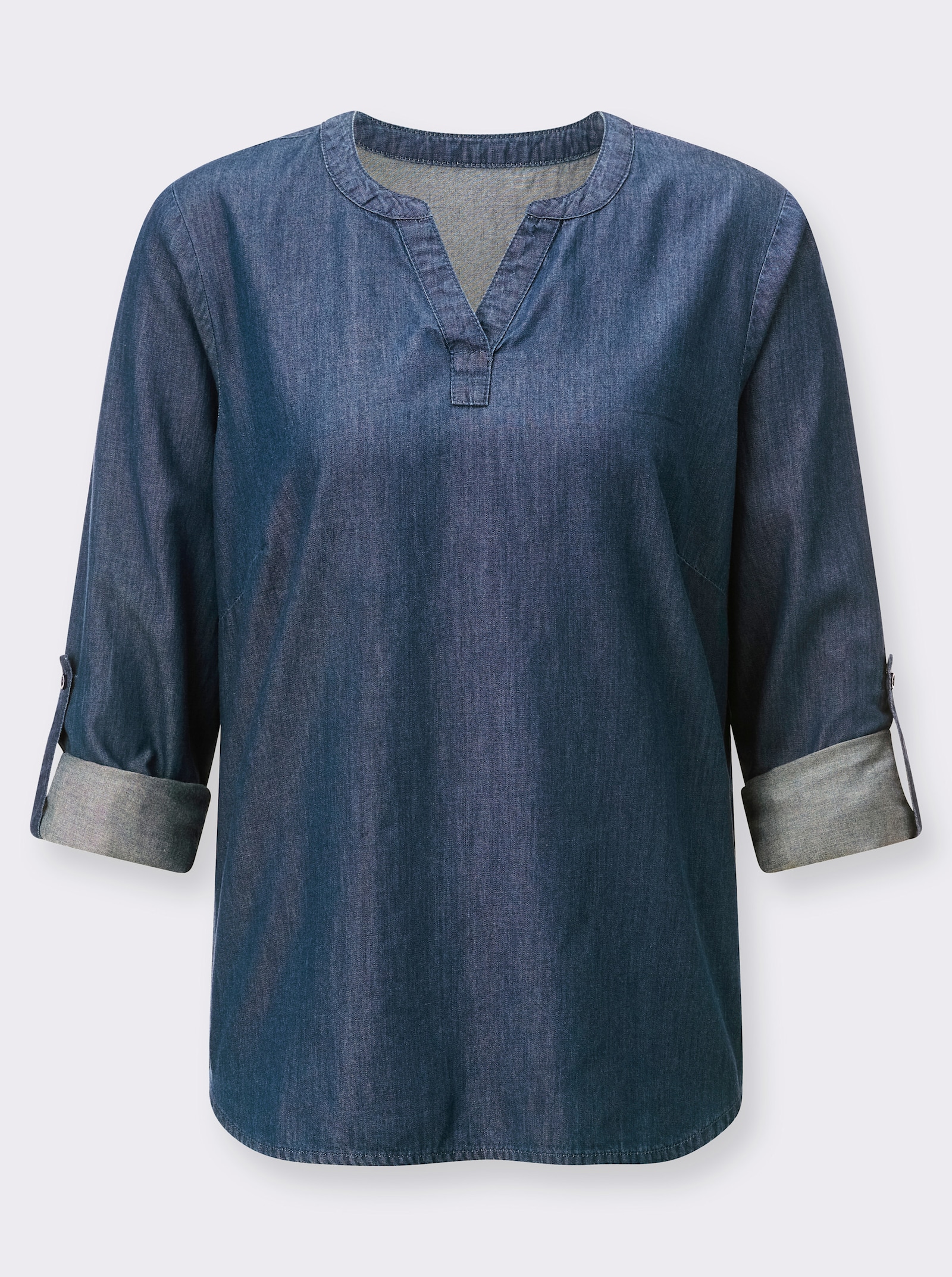 Jeanstunika mit abgerundetem Saum - blue-stone-washed