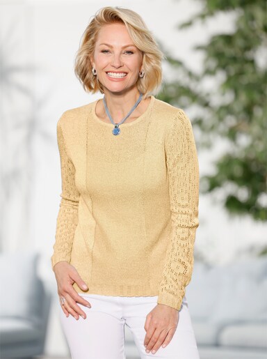 Ajourpullover mit gerippten Abschlüssen - vanille