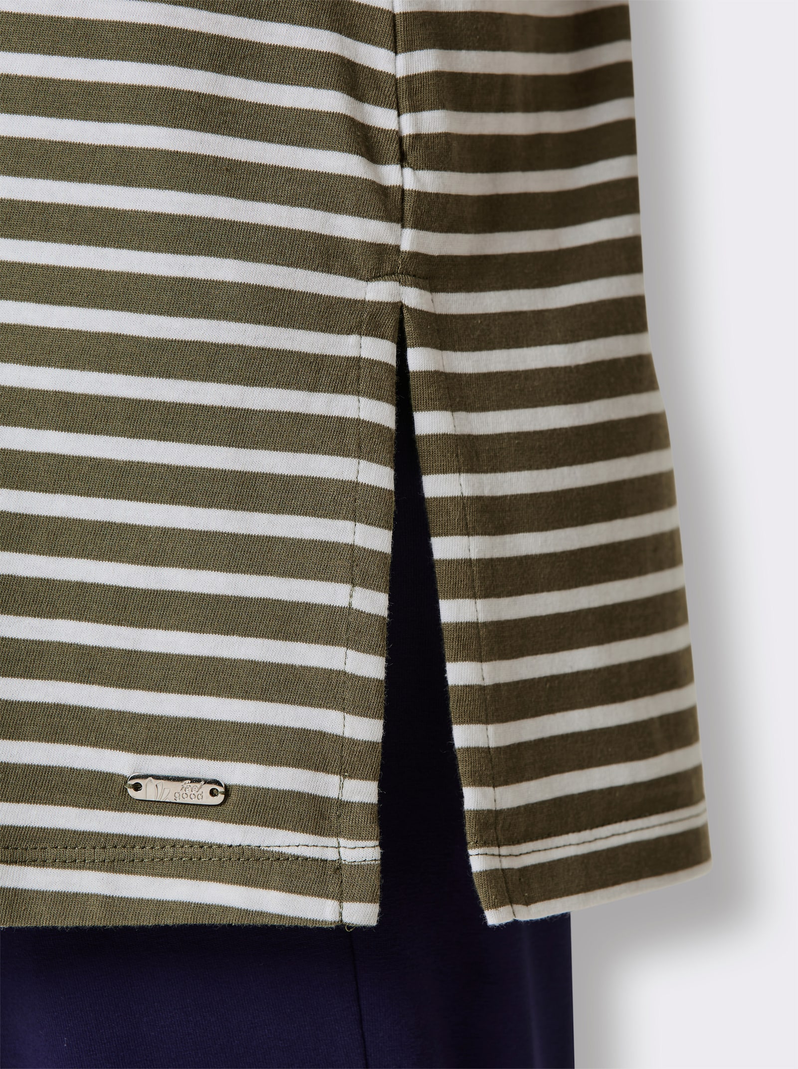 feel good Rundhalsshirt mit Halbarm - khaki-weiß