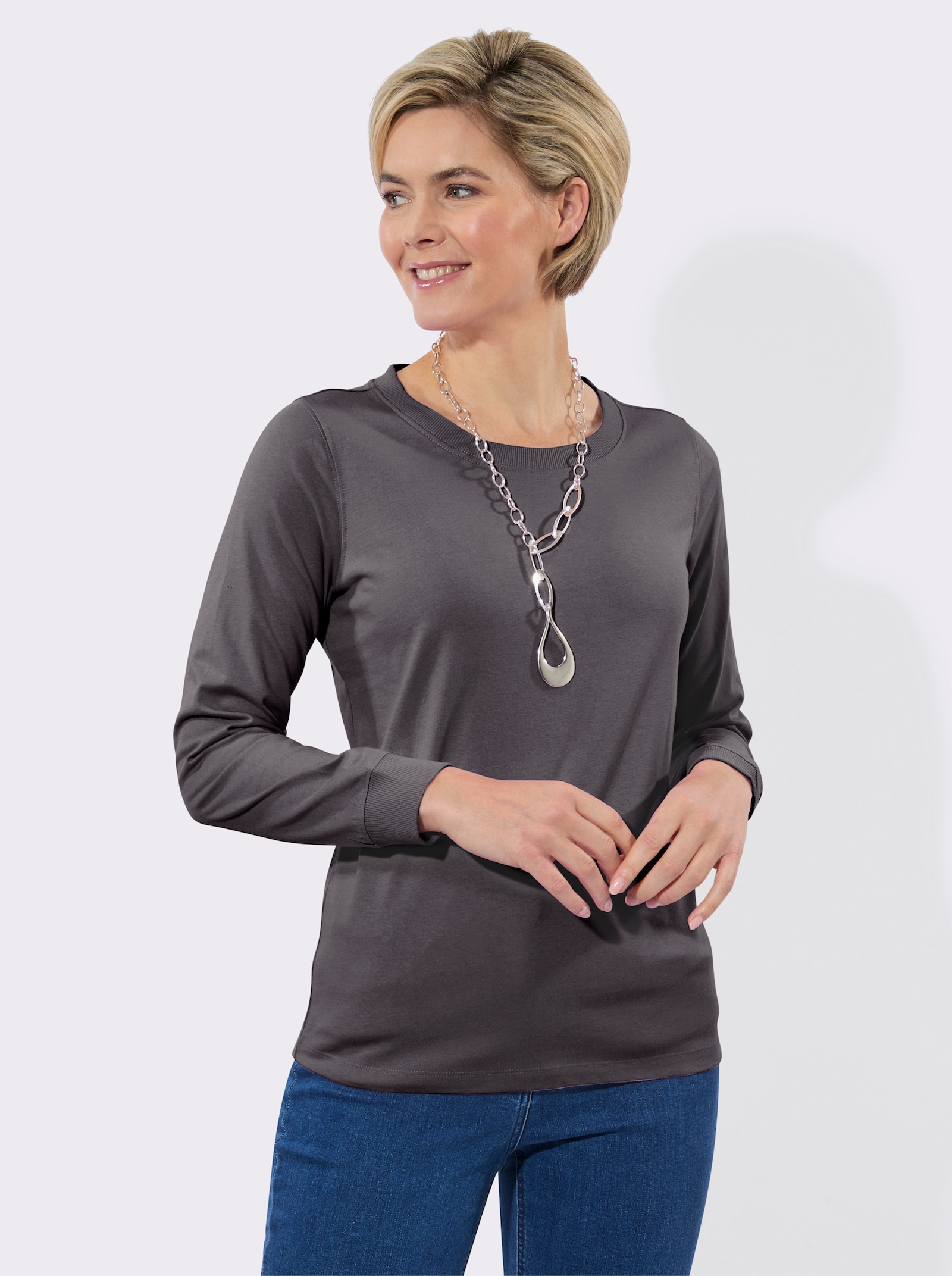 Rundhalsshirt in der 2-Stück-Packung - steingrau + anthrazit