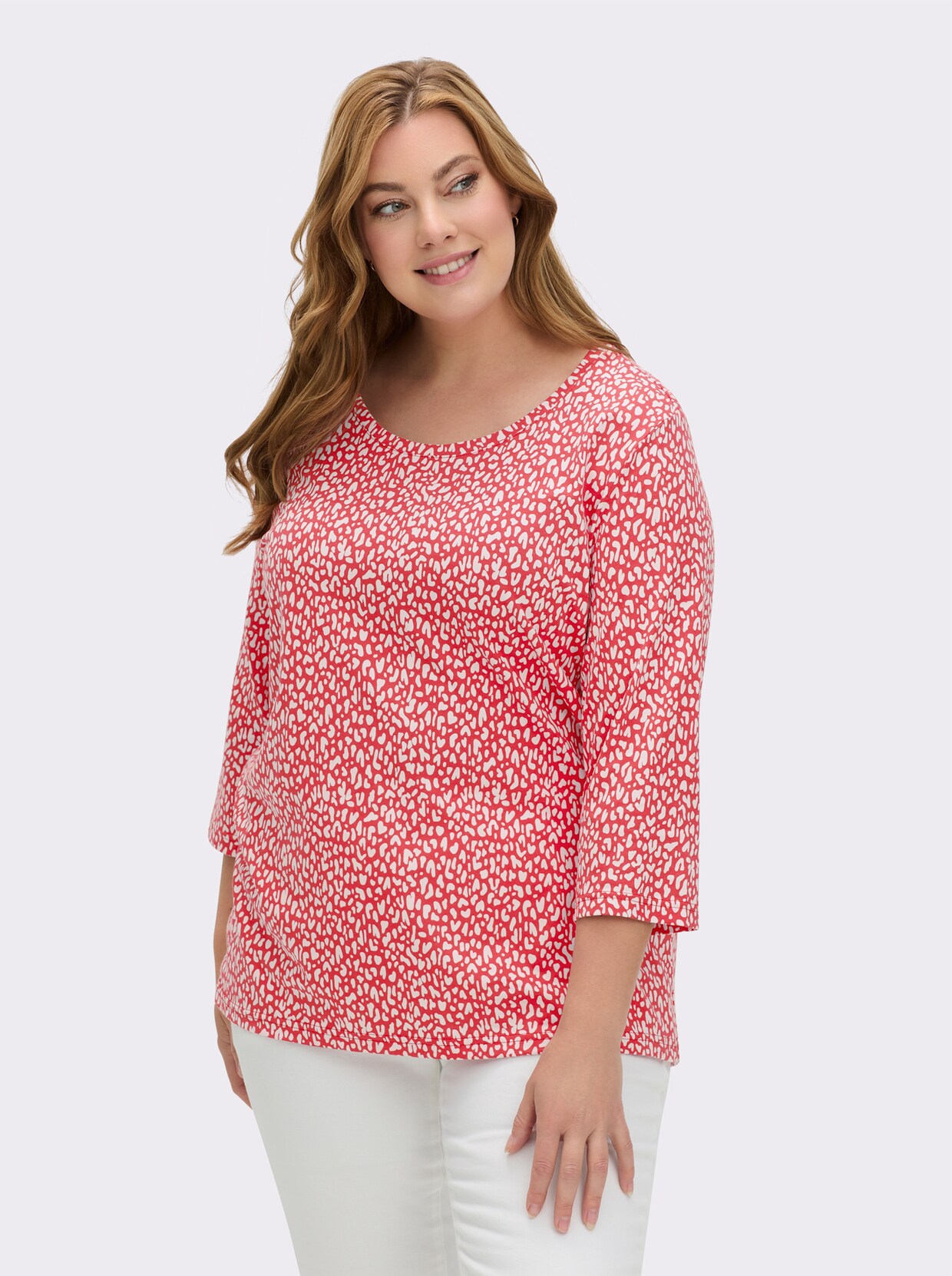 3/4-Arm-Shirt mit Minimal-Druck - weiß-erdbeere-bedruckt