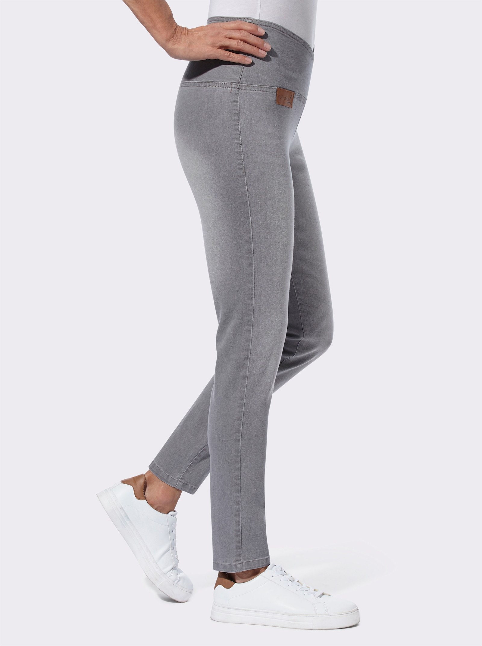 Stretch-Jeans mit überlappendem Bund - light grey-denim
