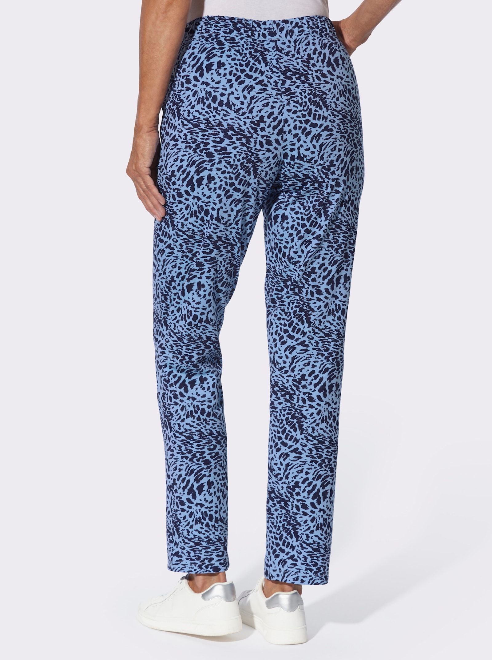 Freizeithose mit Animal-Print - marine-himmelblau-bedruckt