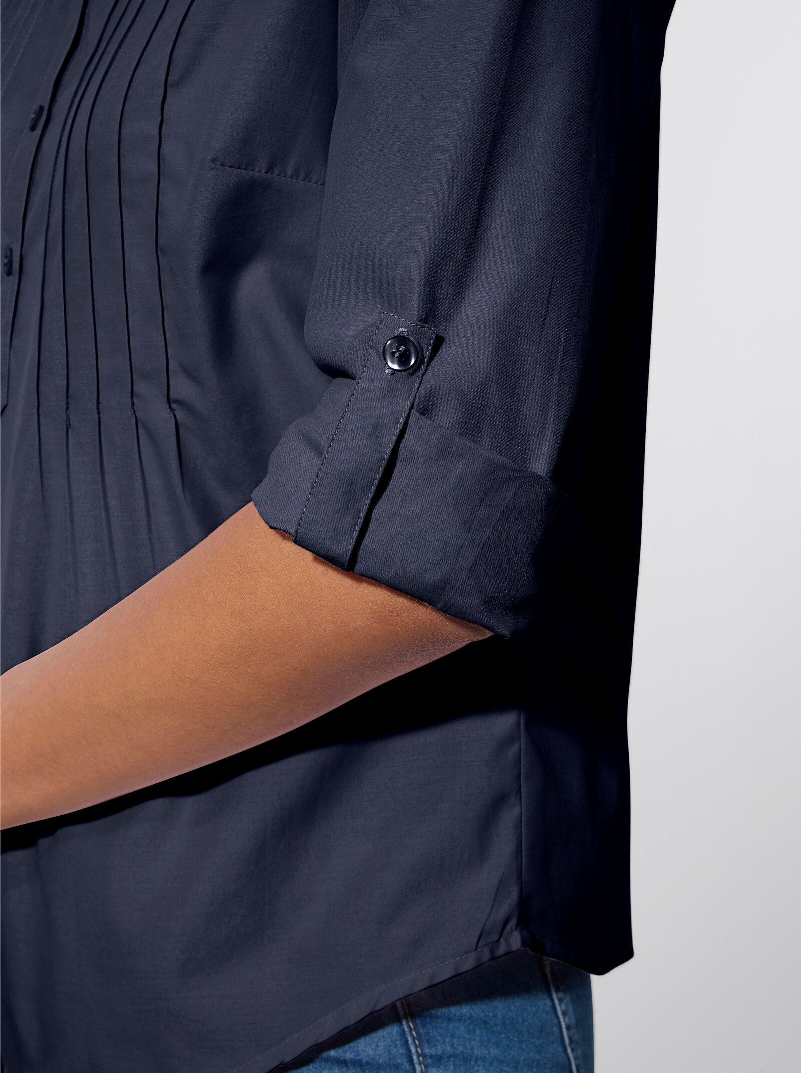 Hemdbluse mit krempelbaren Ärmeln - marine