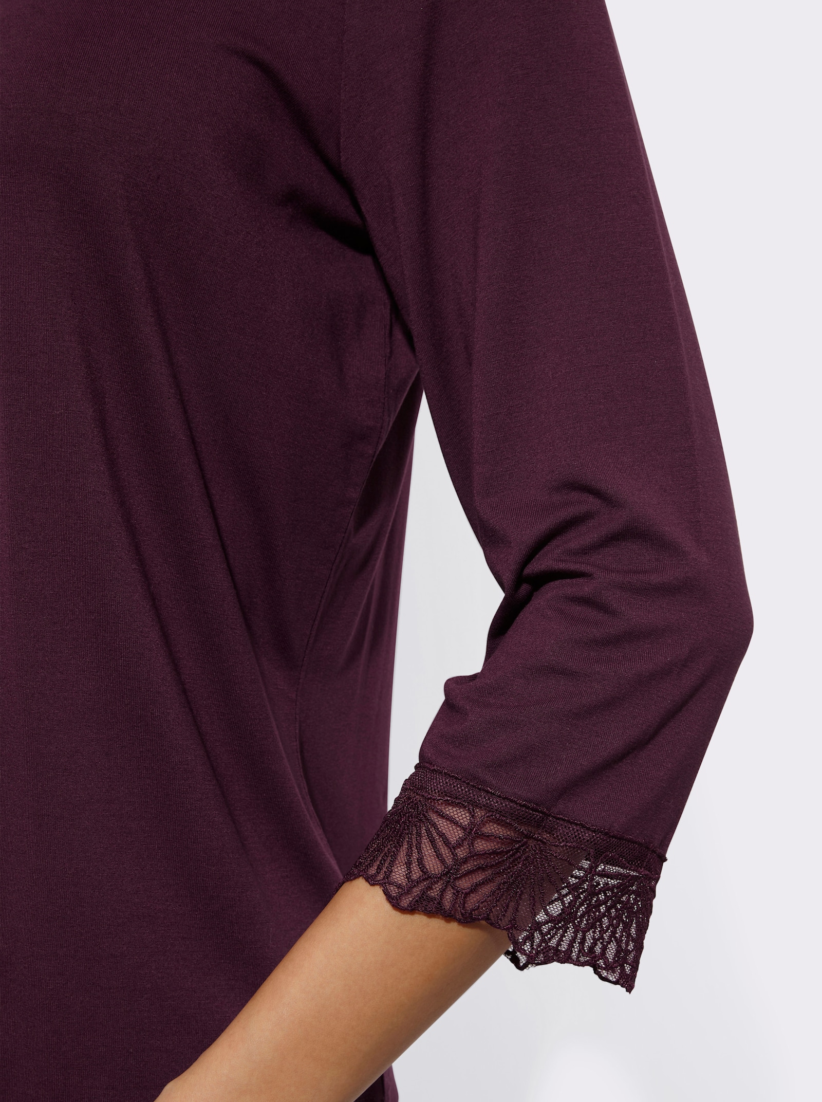 3/4-Arm-Shirt mit Spitzenverzierung - burgund