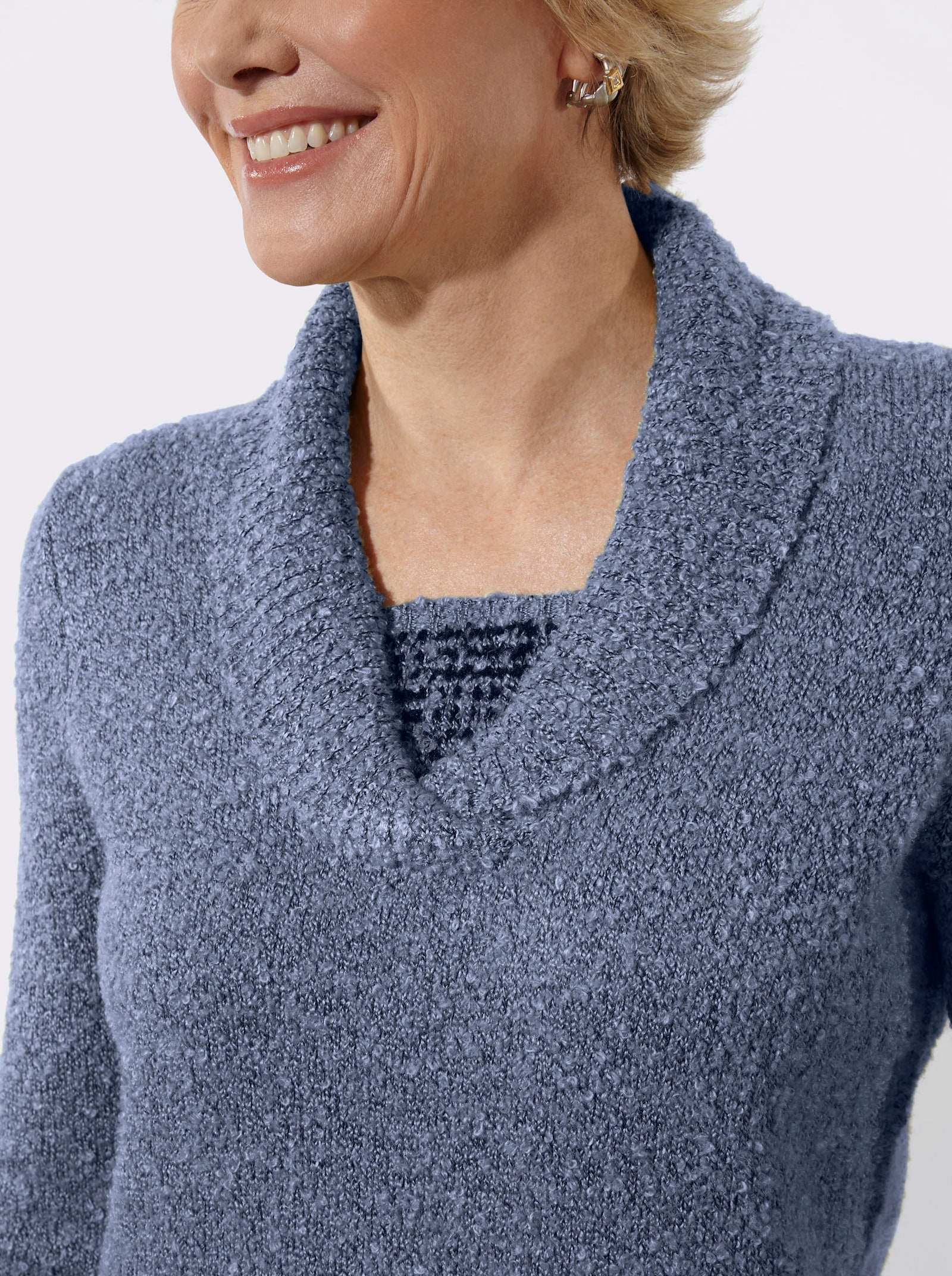 Pullover in 2-in-1-Optik mit Schalkragen - taubenblau