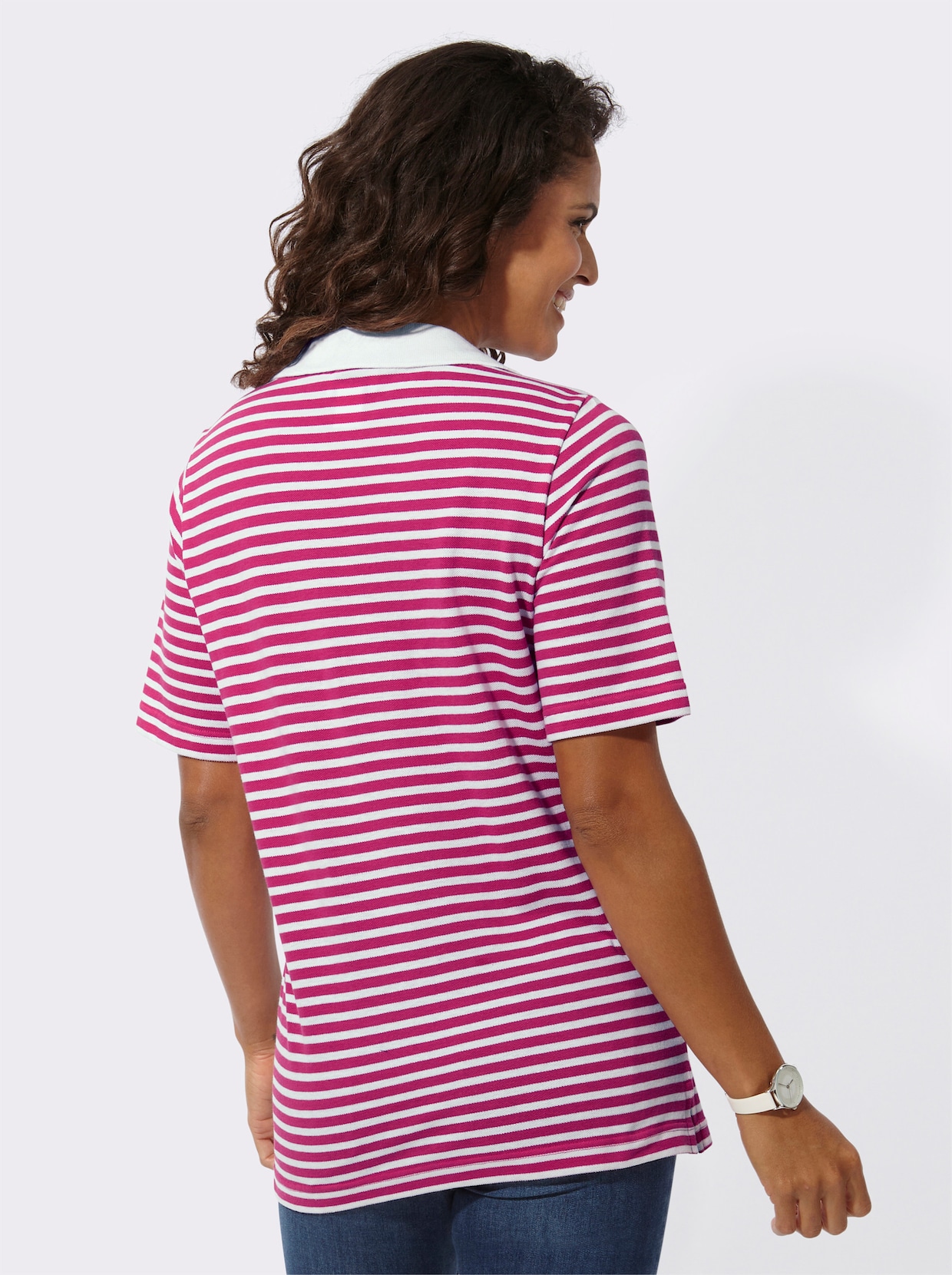 Streepjesshirt - fuchsia/wit gestreept