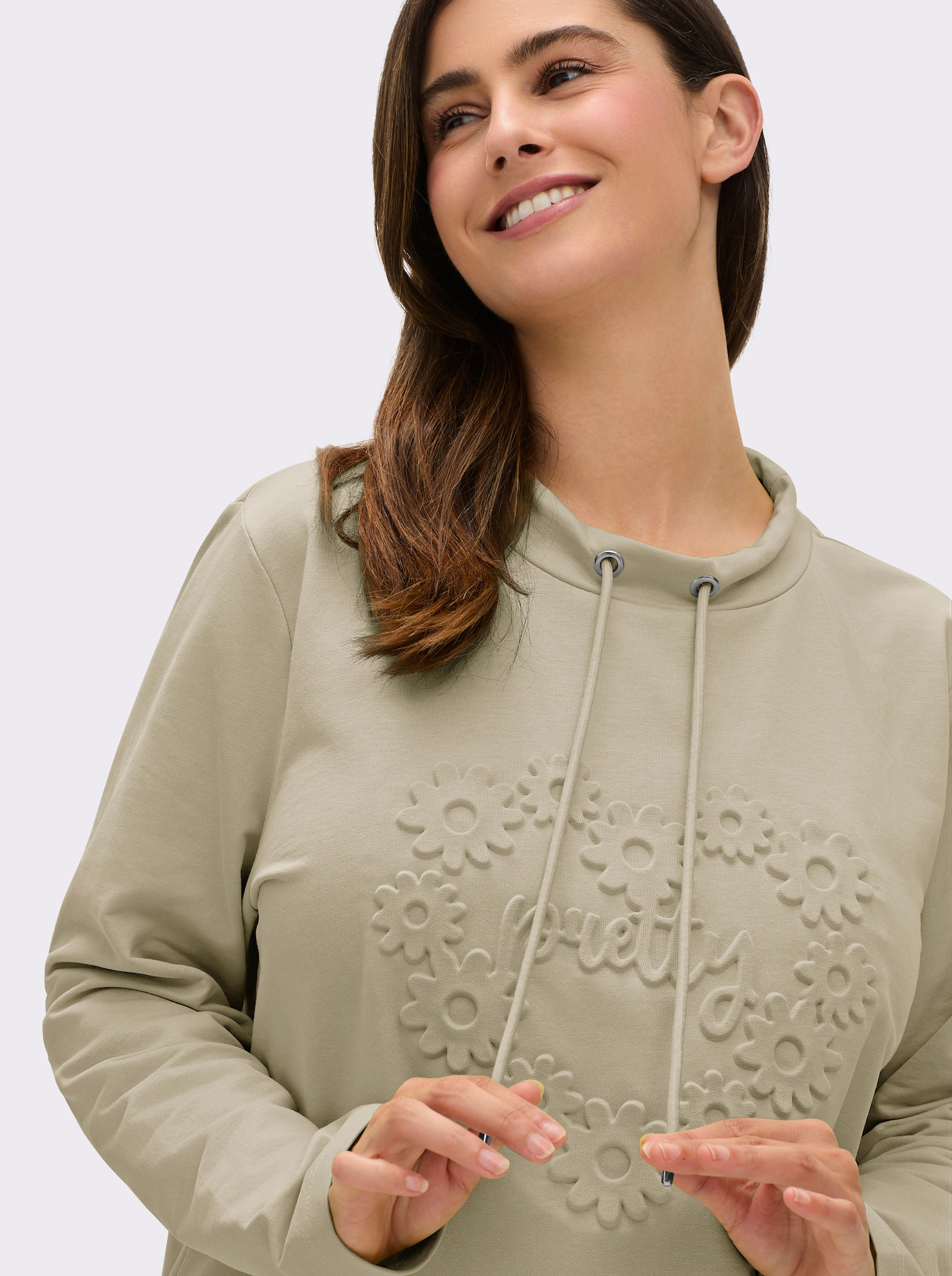 Sweatshirt mit geprägten Herzen - sand