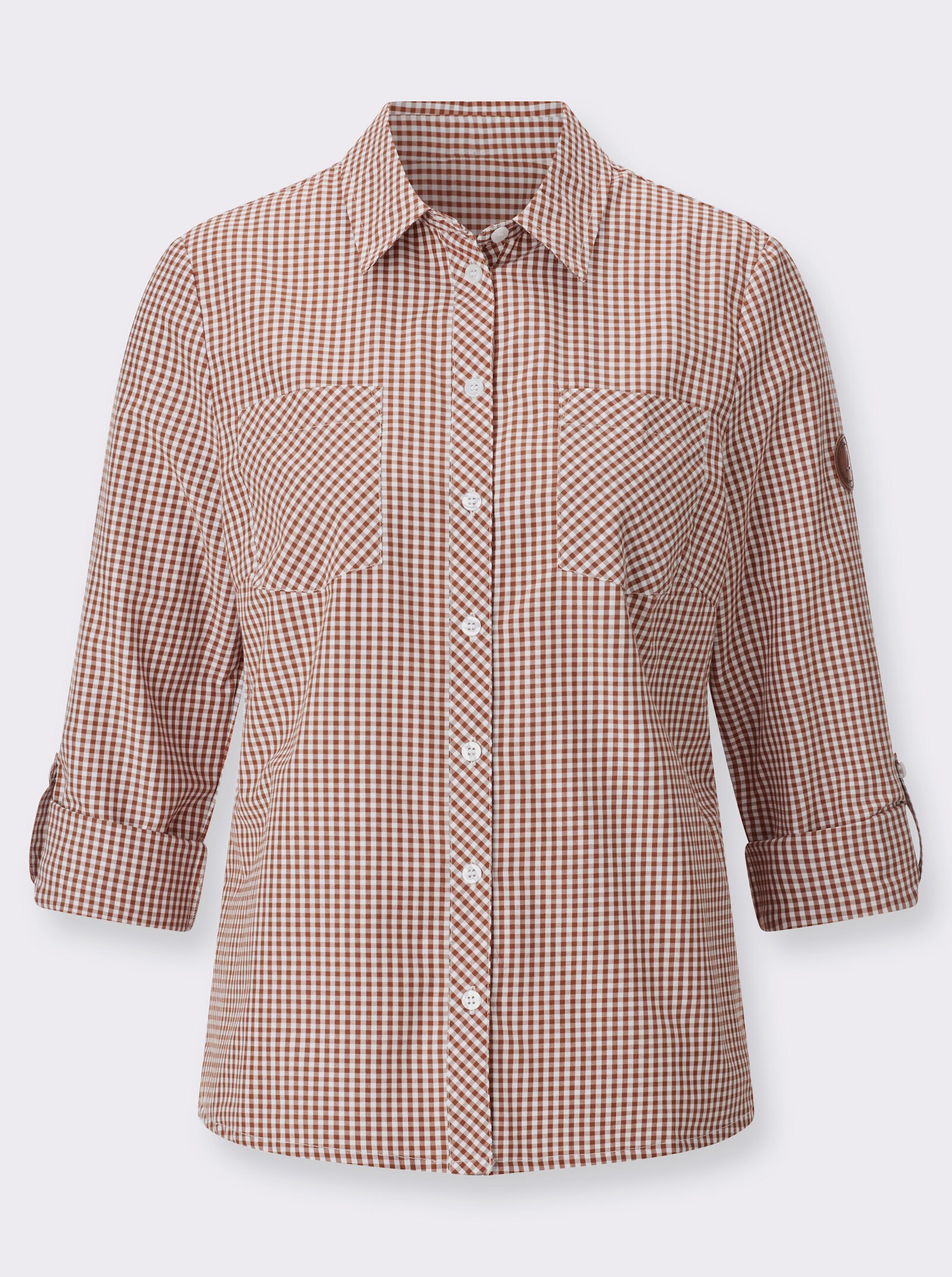  Karobluse mit Brusttaschen - cognac-weiß-kariert