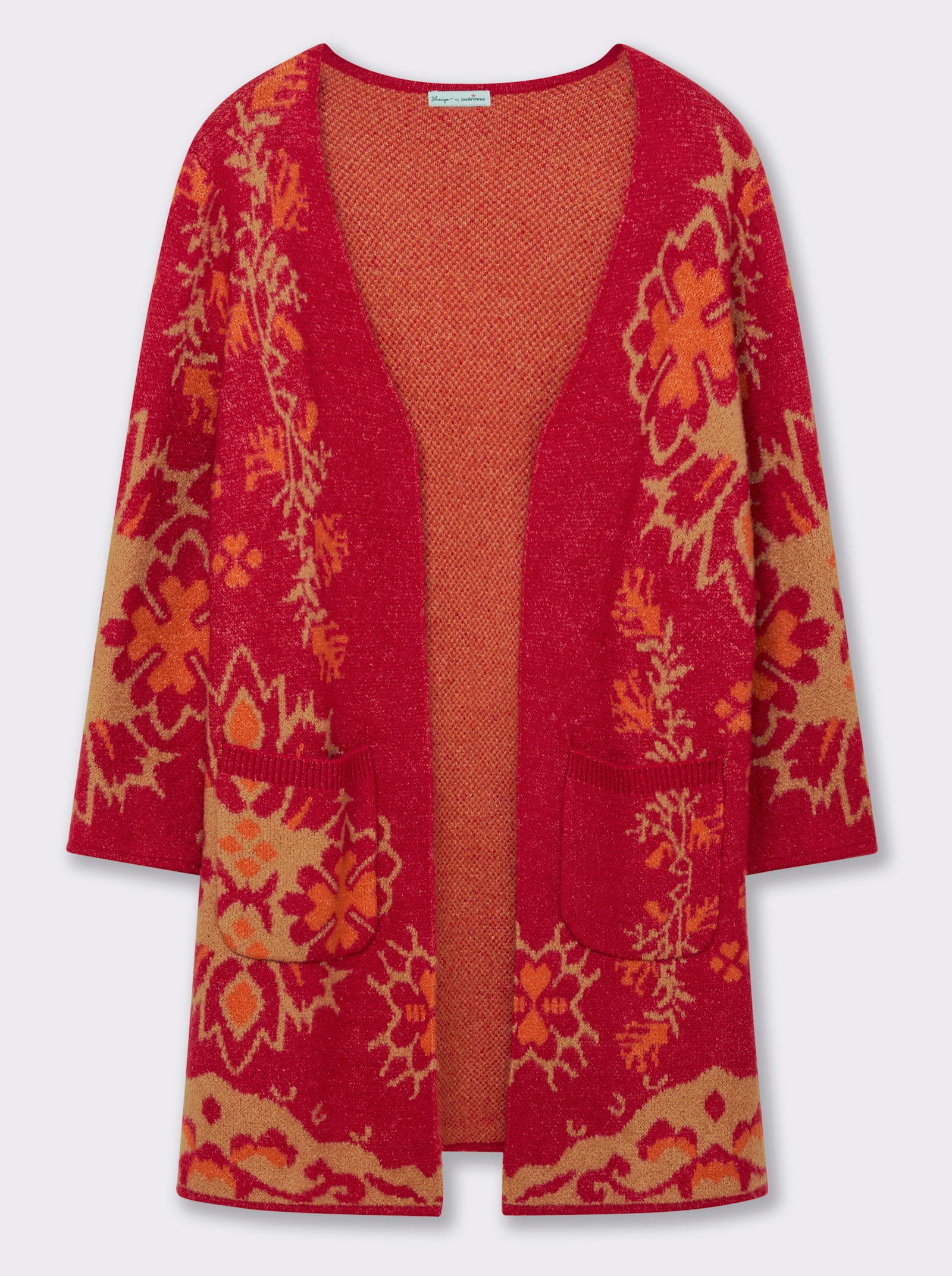 sheego by Joe Browns Strickmantel mit Blüten-Jacquardmuster - erdbeere-camel-gemustert