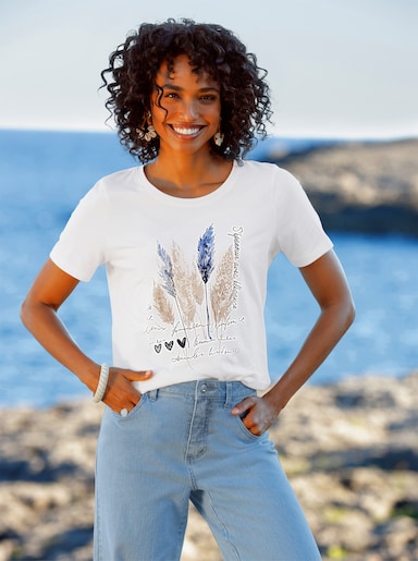 heine T-Shirt mit Feder-Motiv - ecru