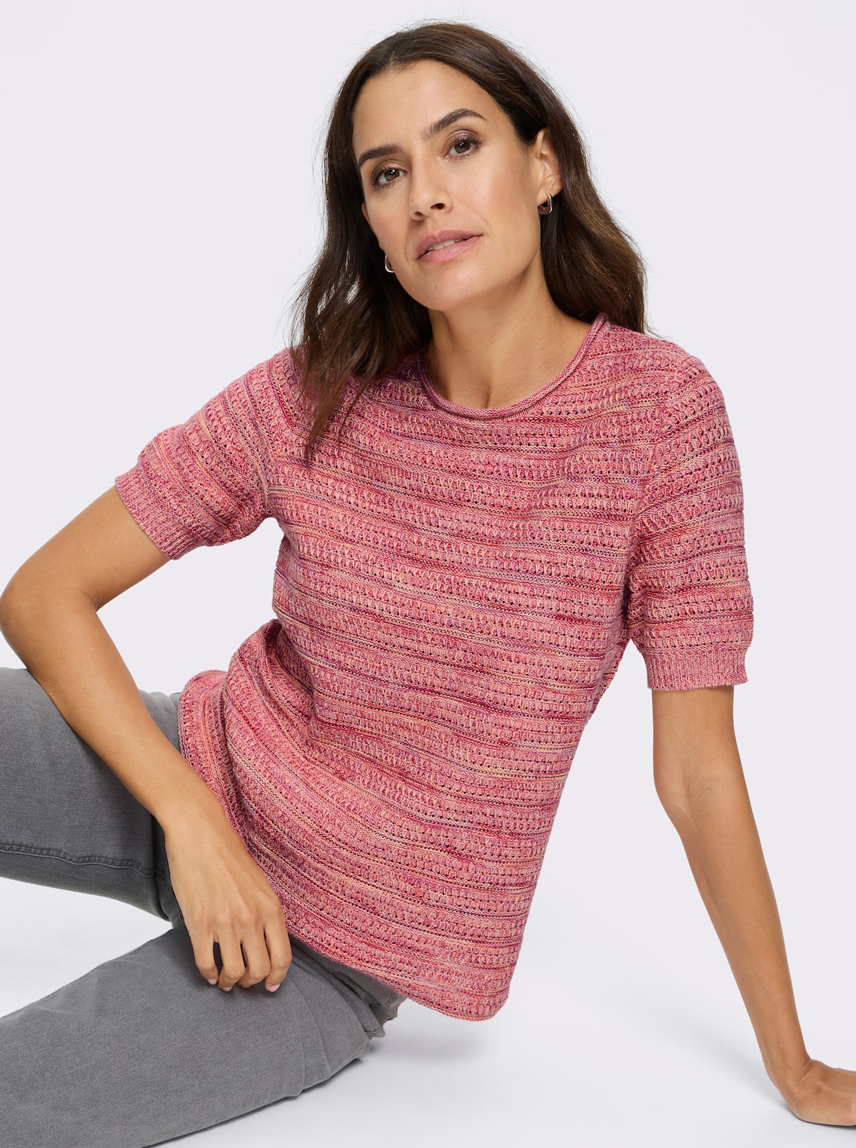 Baumwollpullover - fuchsia-koralle-meliert