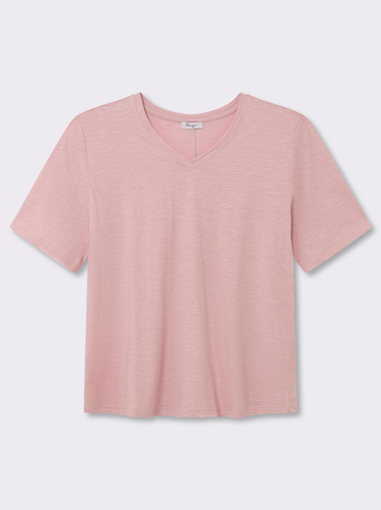 sheego Shirt met V-hals in vlamgarenlook - hortensia