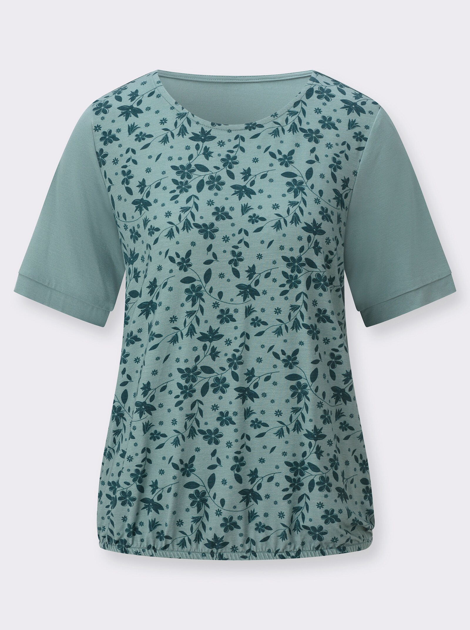 Kurzarmshirt mit Gummizug am Saum - jade