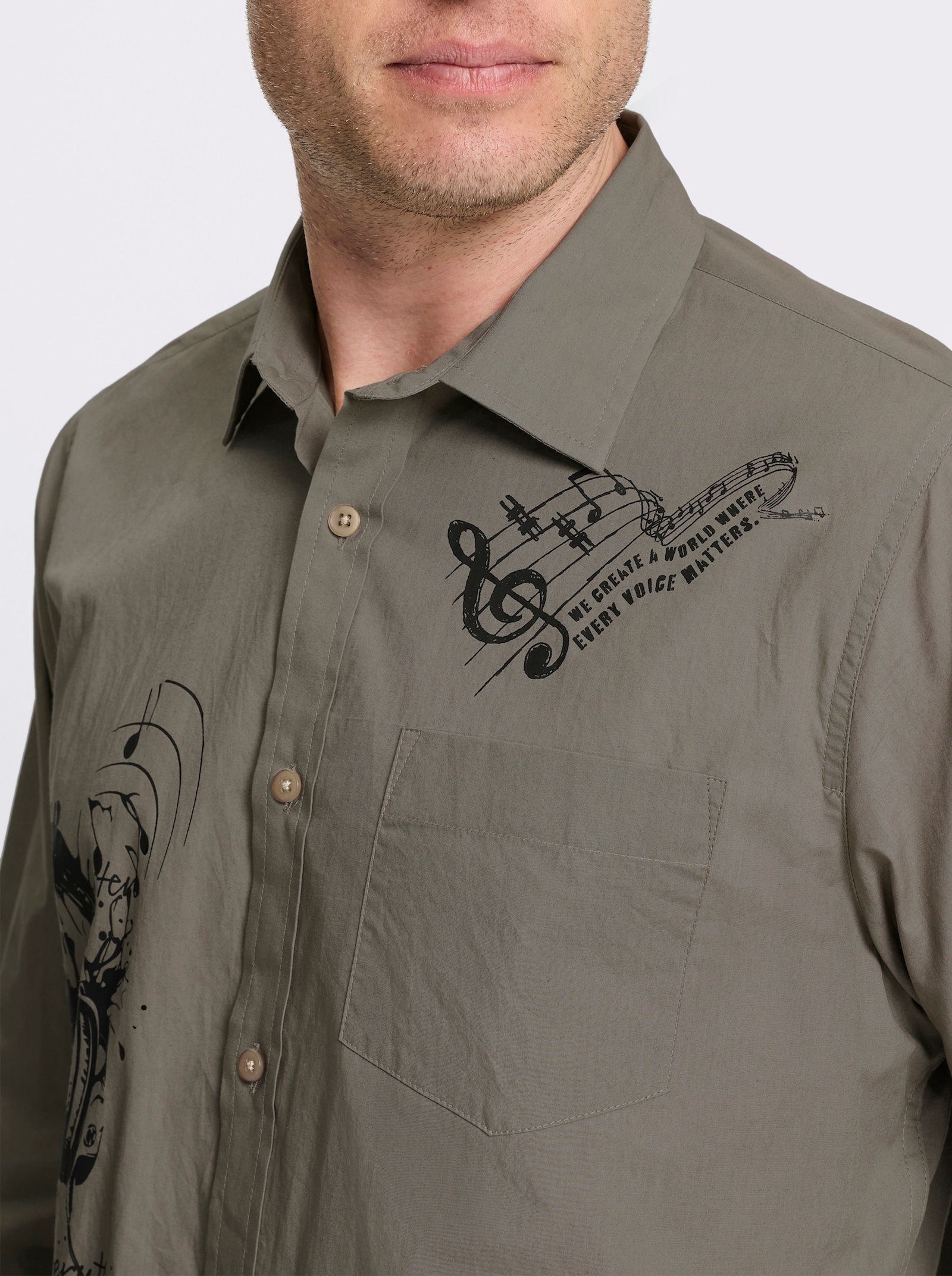 Catamaran Langarmhemd mit platzierten Prints, Baumwolle - taupe-bedruckt