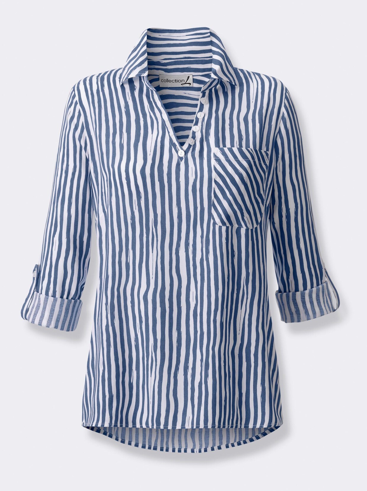 Comfortabele blouse - jeansblauw/wit gestreept