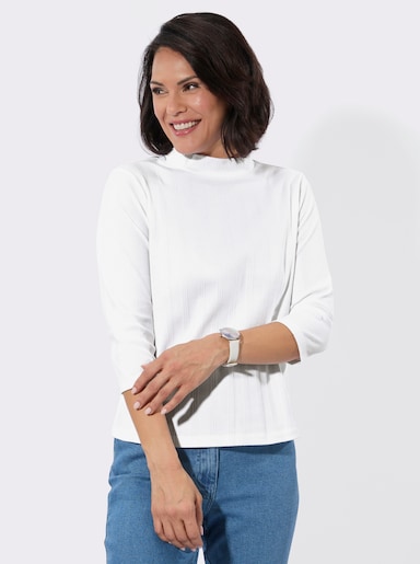 Stehkragenshirt im Jacquardmuster - ecru