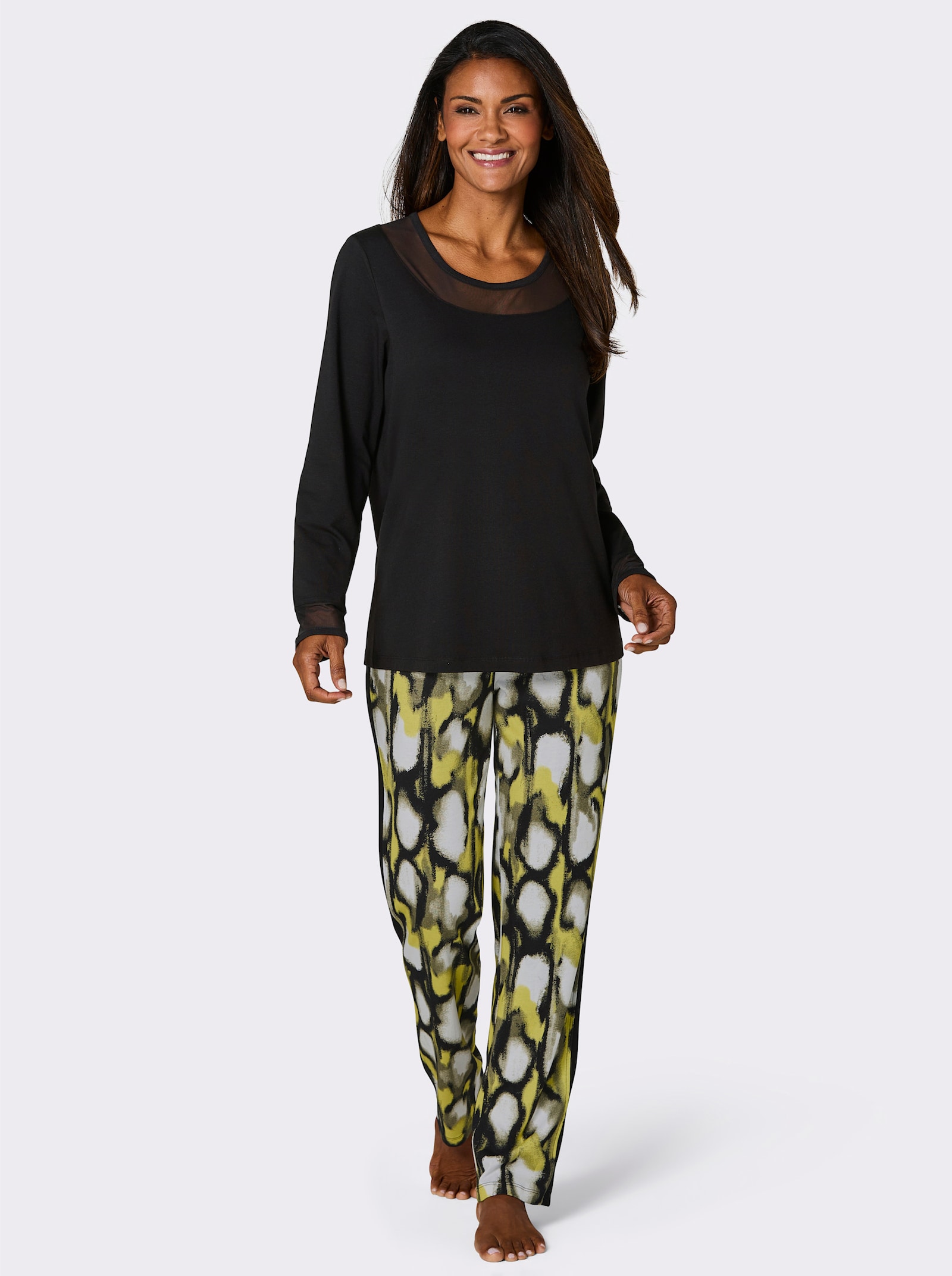 wäschepur Schlafanzug - schwarz-limone-bedruckt