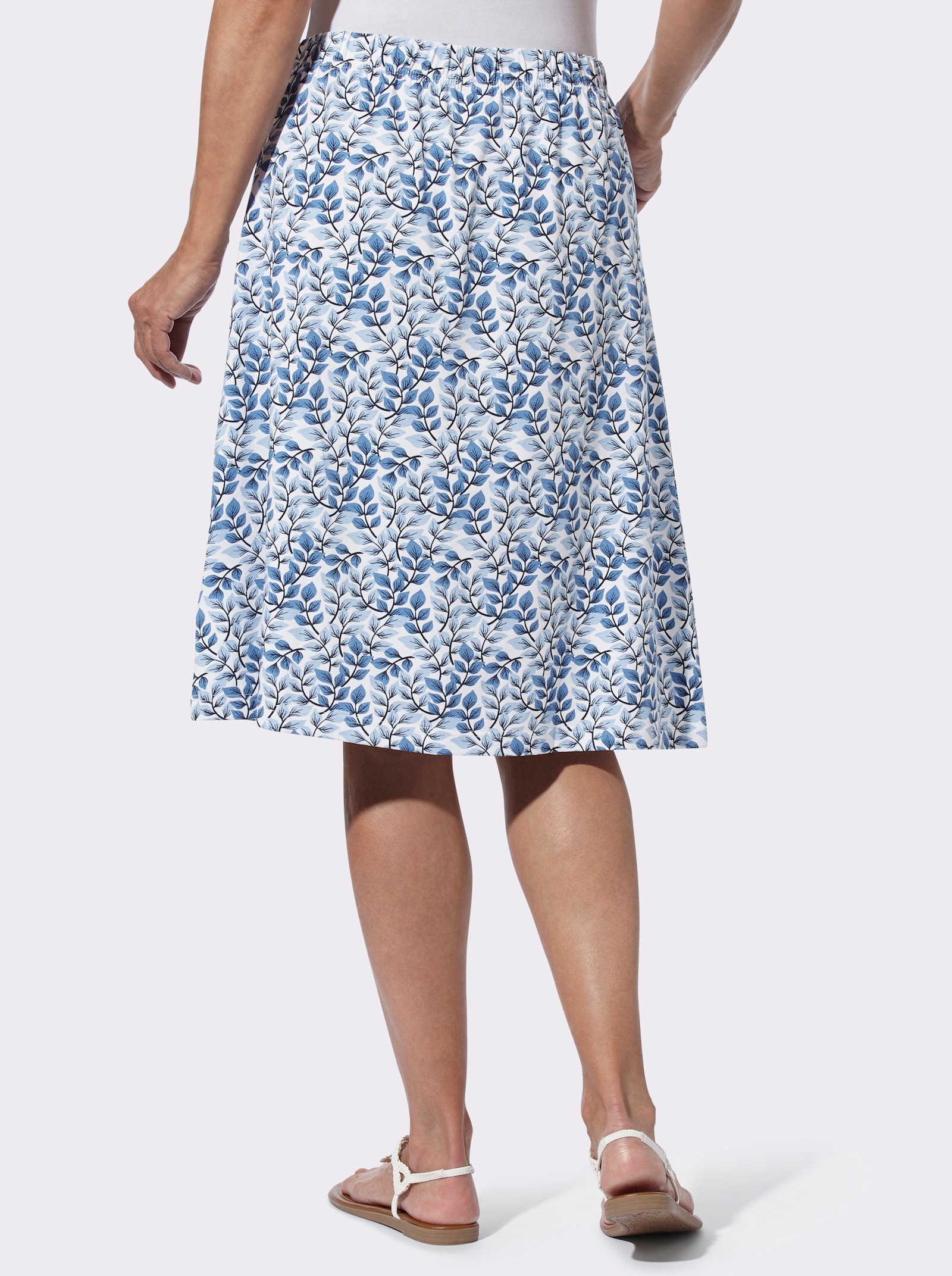 Comfortrok met comfortband rondom - ecru/middenblauw bedrukt