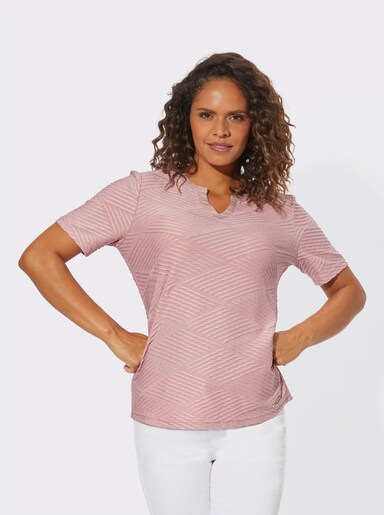 Kurzarmshirt mit Jacquard-Struktur - hortensie