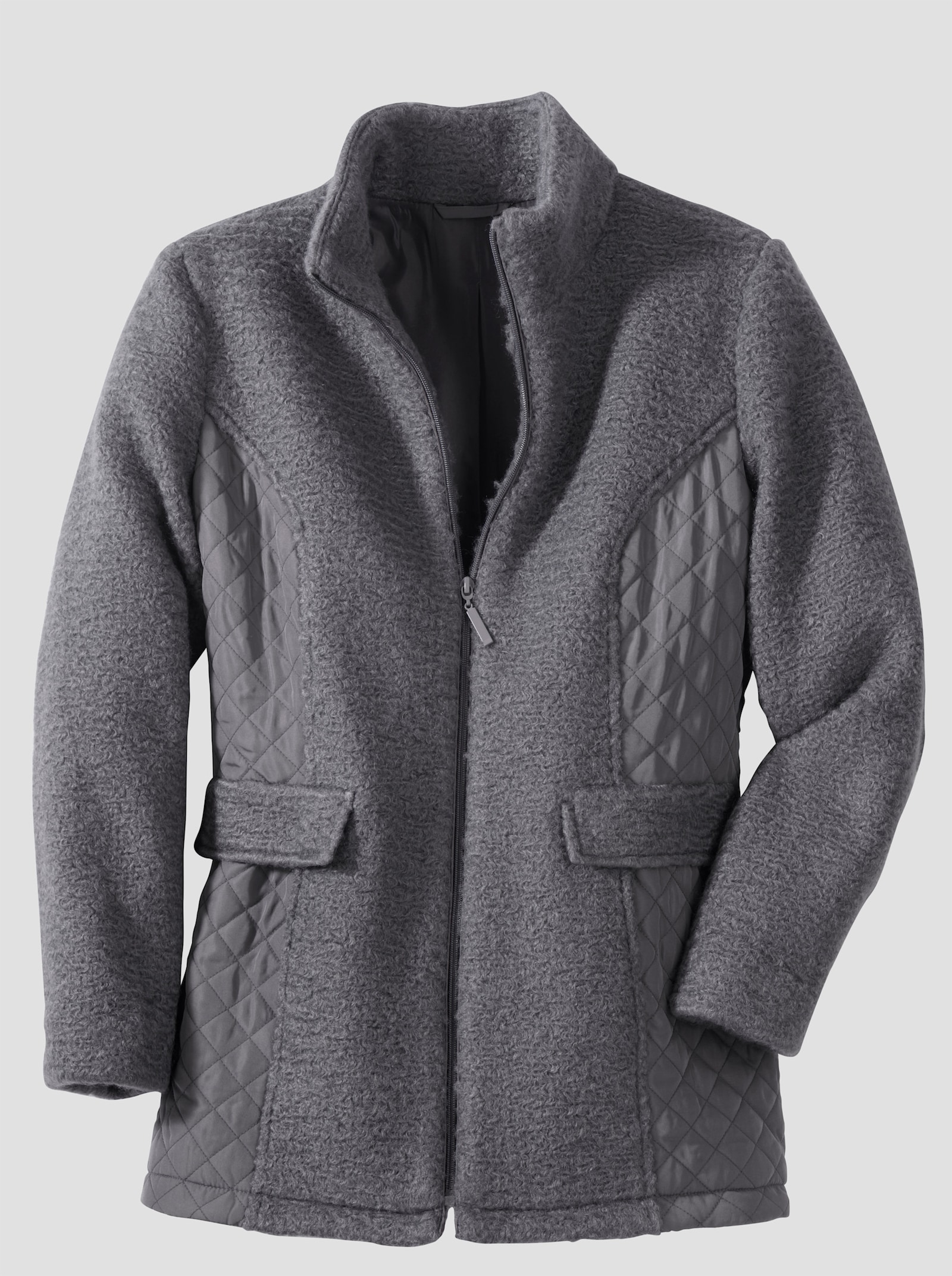 Boucléjacke mit gesteppten Einsätzen - anthrazit