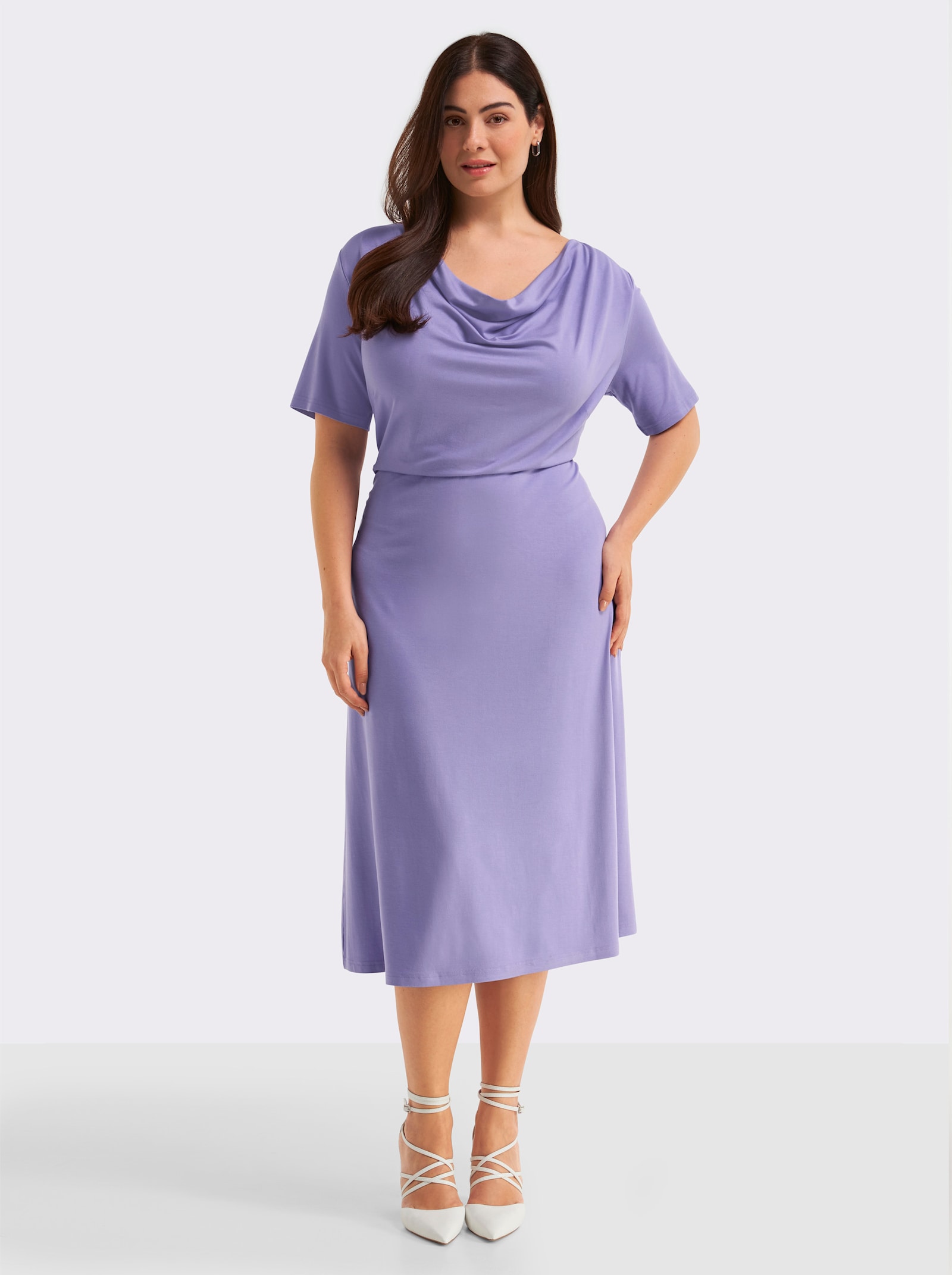 sheego Jerseykleid mit Wasserfall-Ausschnitt - lavendel