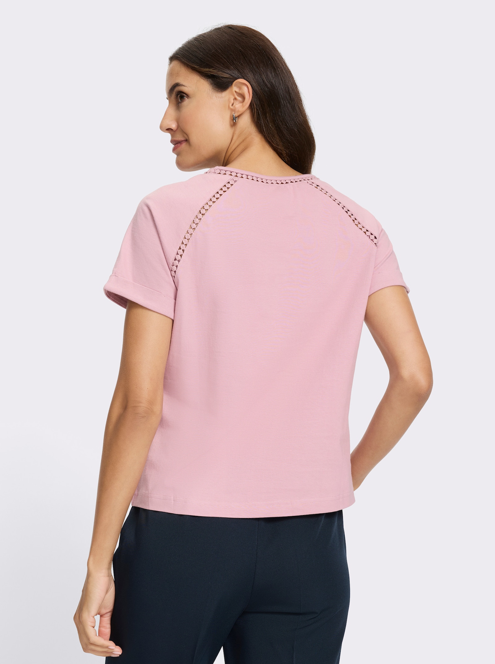 Rundhalsshirt mit Spitzenborte - mauve