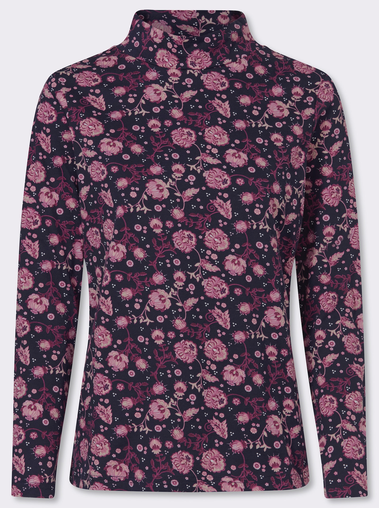 Stehkragenshirt mit Blütenmuster - marine-erika-bedruckt