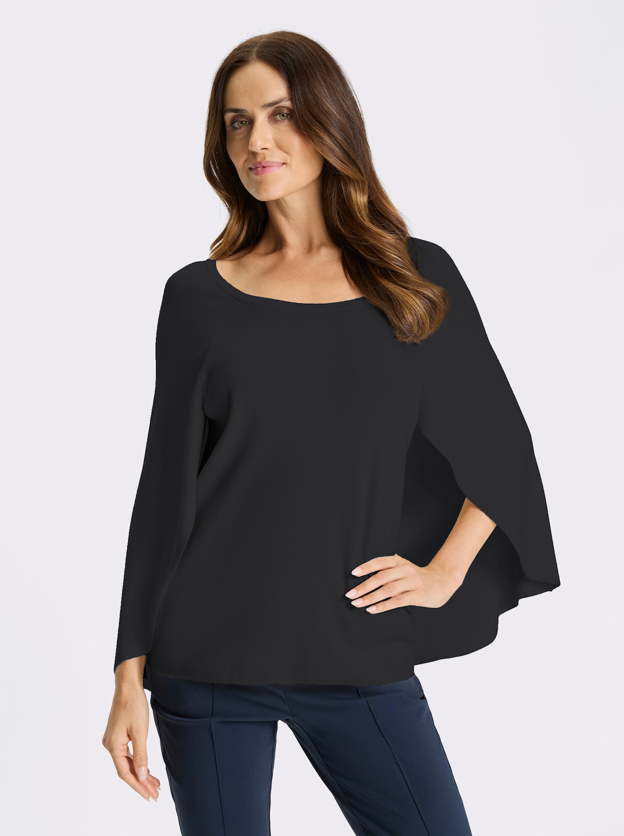 heine Feinstrickpullover im Poncho-Style - schwarz