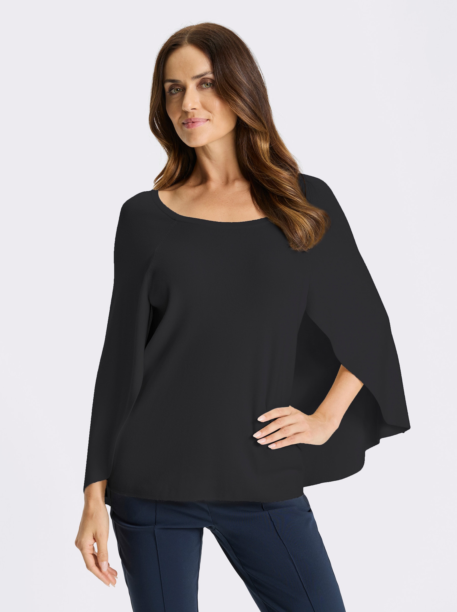 heine Pull en tricot fin style poncho - noir