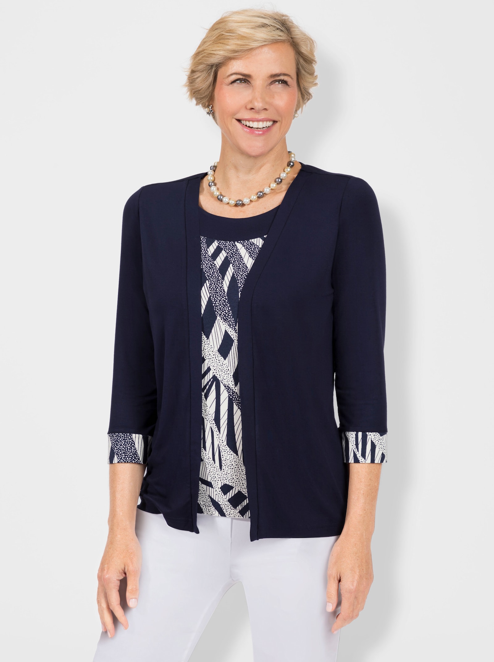 2-in-1-Shirt mit bedrucktem Einsatz - marine-ecru-bedruckt