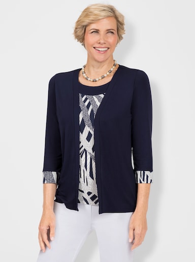 2-in-1-Shirt mit bedrucktem Einsatz - marine-ecru-bedruckt