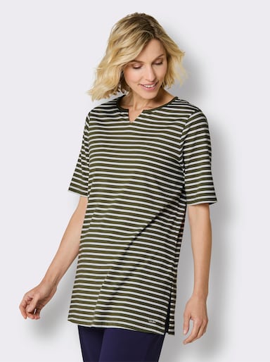 feel good Rundhalsshirt mit Halbarm - khaki-weiß