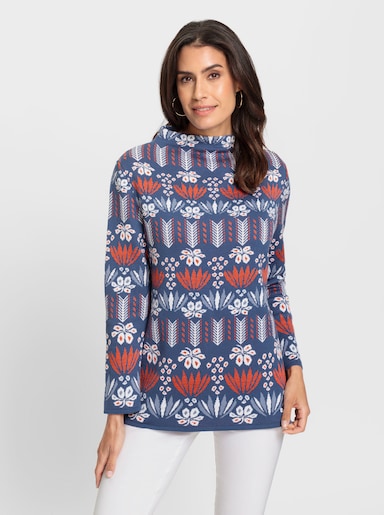 Jacquard-Pullover mit Kelchkragen - jeansblau-gemustert