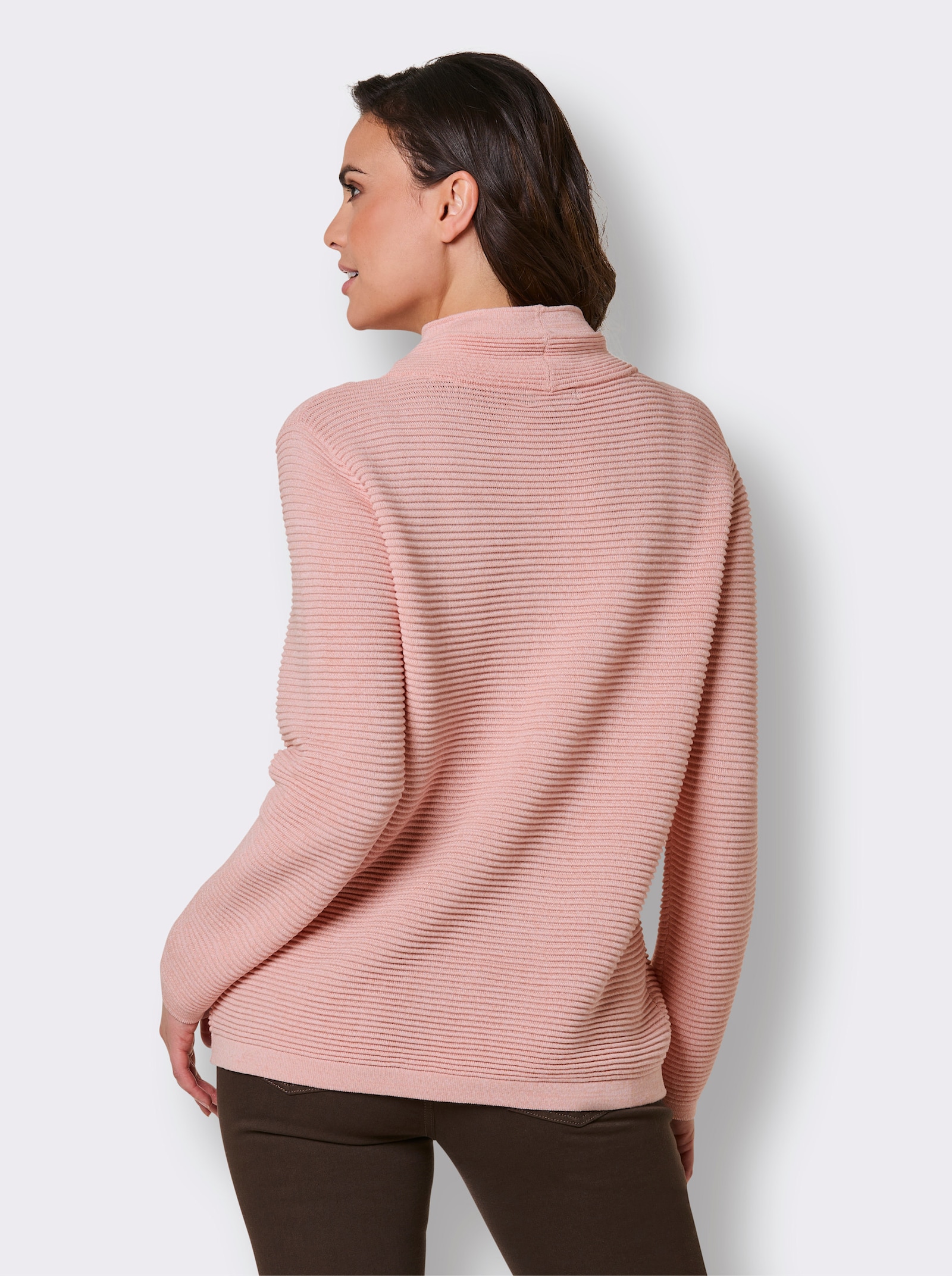 CREATION L PREMIUM Langarm-Pullover mit Ripp-Struktur - rosenquarz-meliert