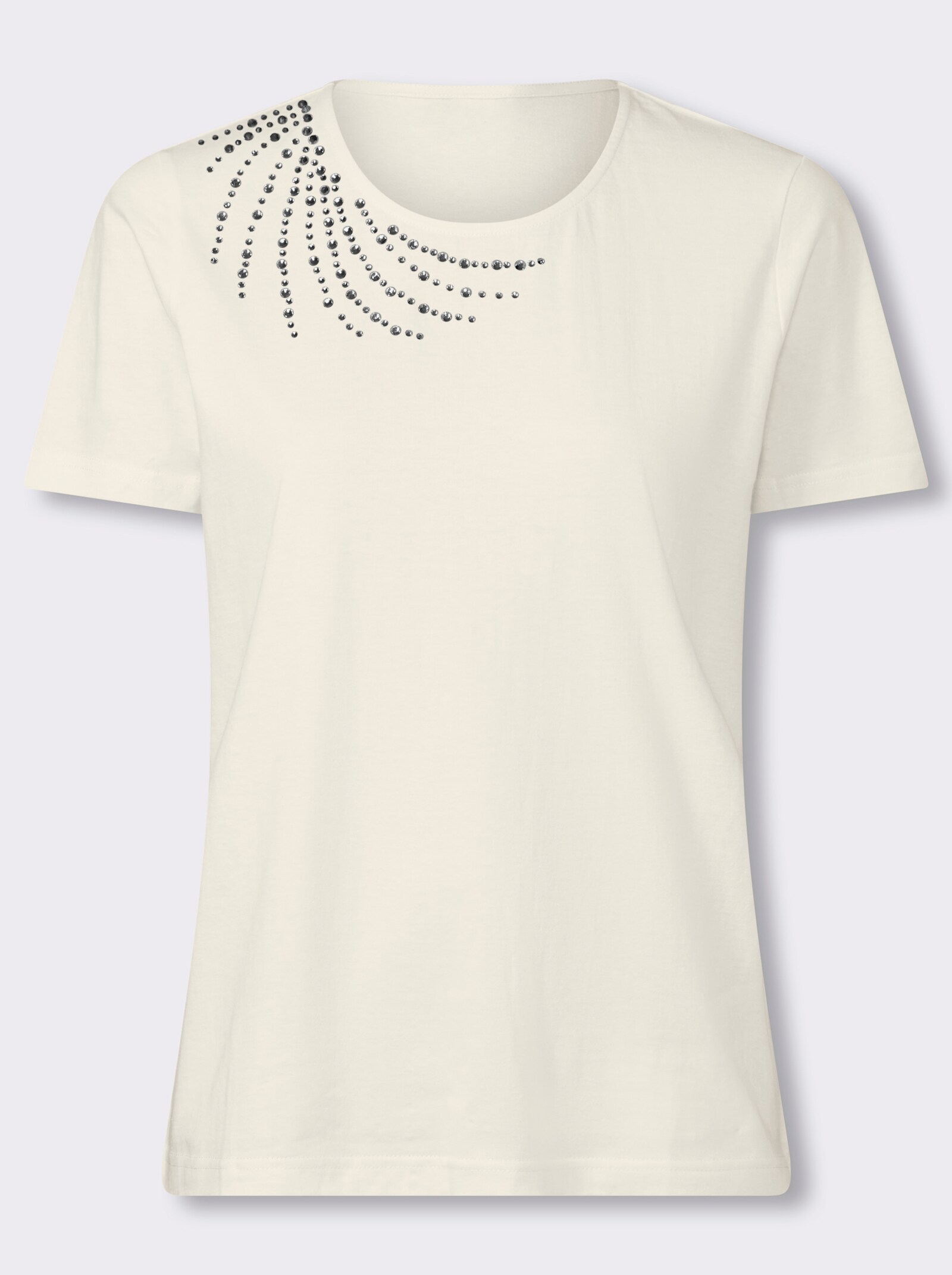 Kurzarmshirt mit Glitzersteinchen - ecru
