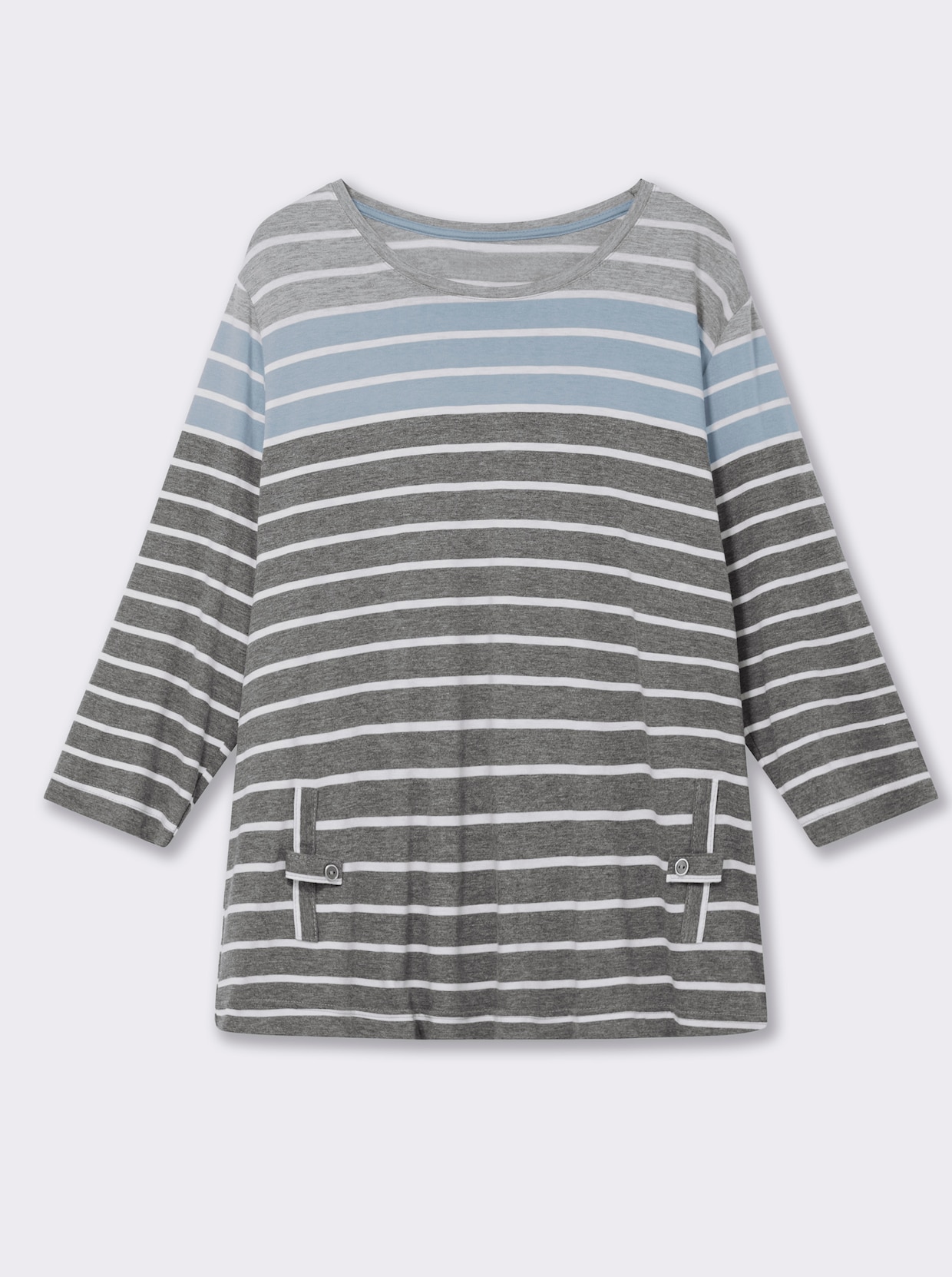 3/4-Arm-Shirt mit 2 imitierten Taschen - grau-blau-gestreift
