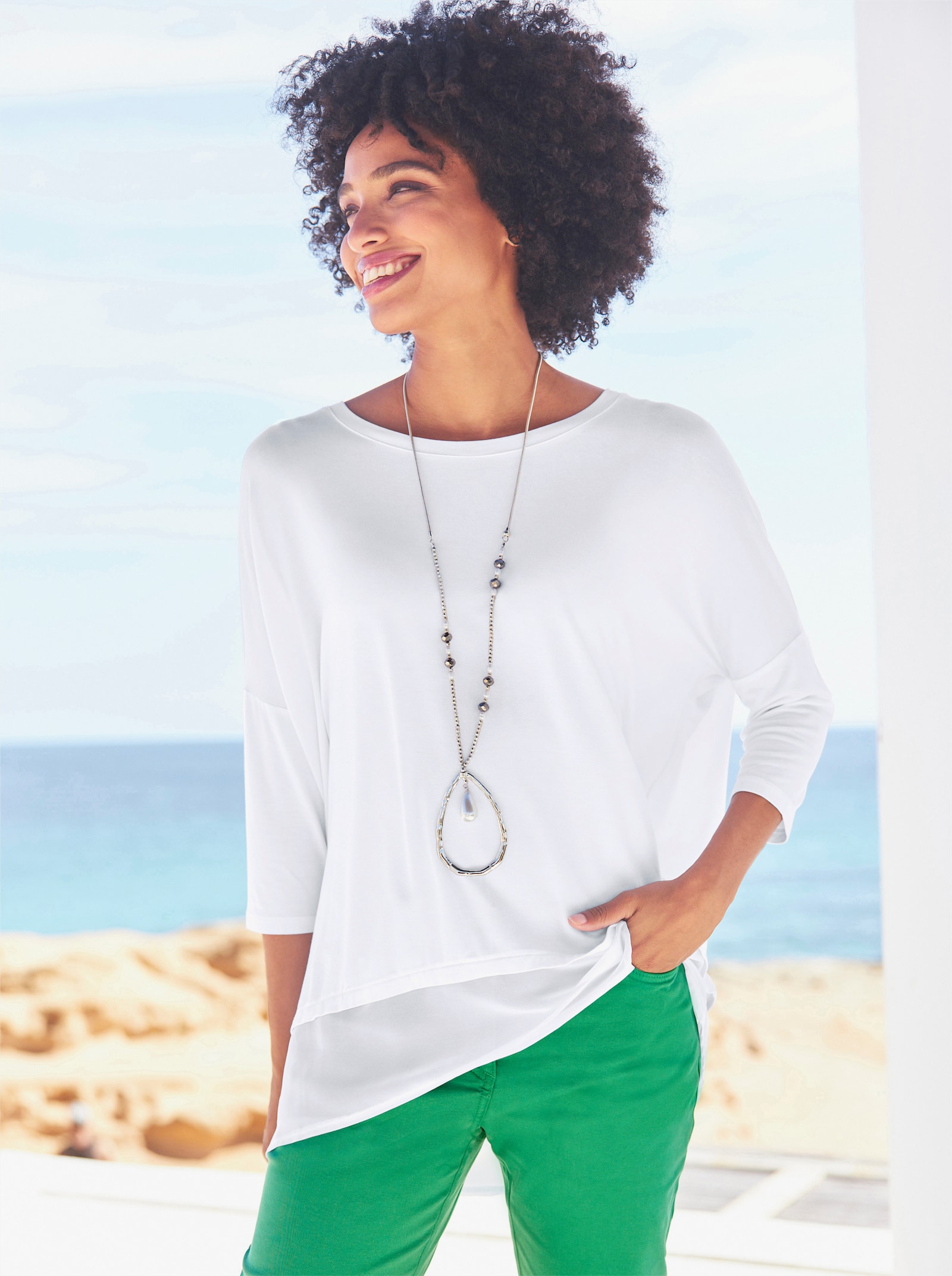 heine T-shirt ample avec ourlet en mousseline - blanc