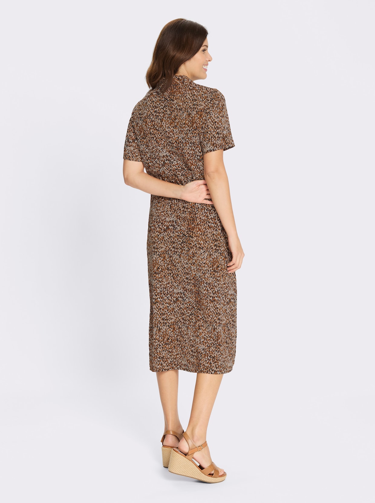 Hemdblusenkleid in Crinkle-Qualität - cognac-schwarz-bedruckt